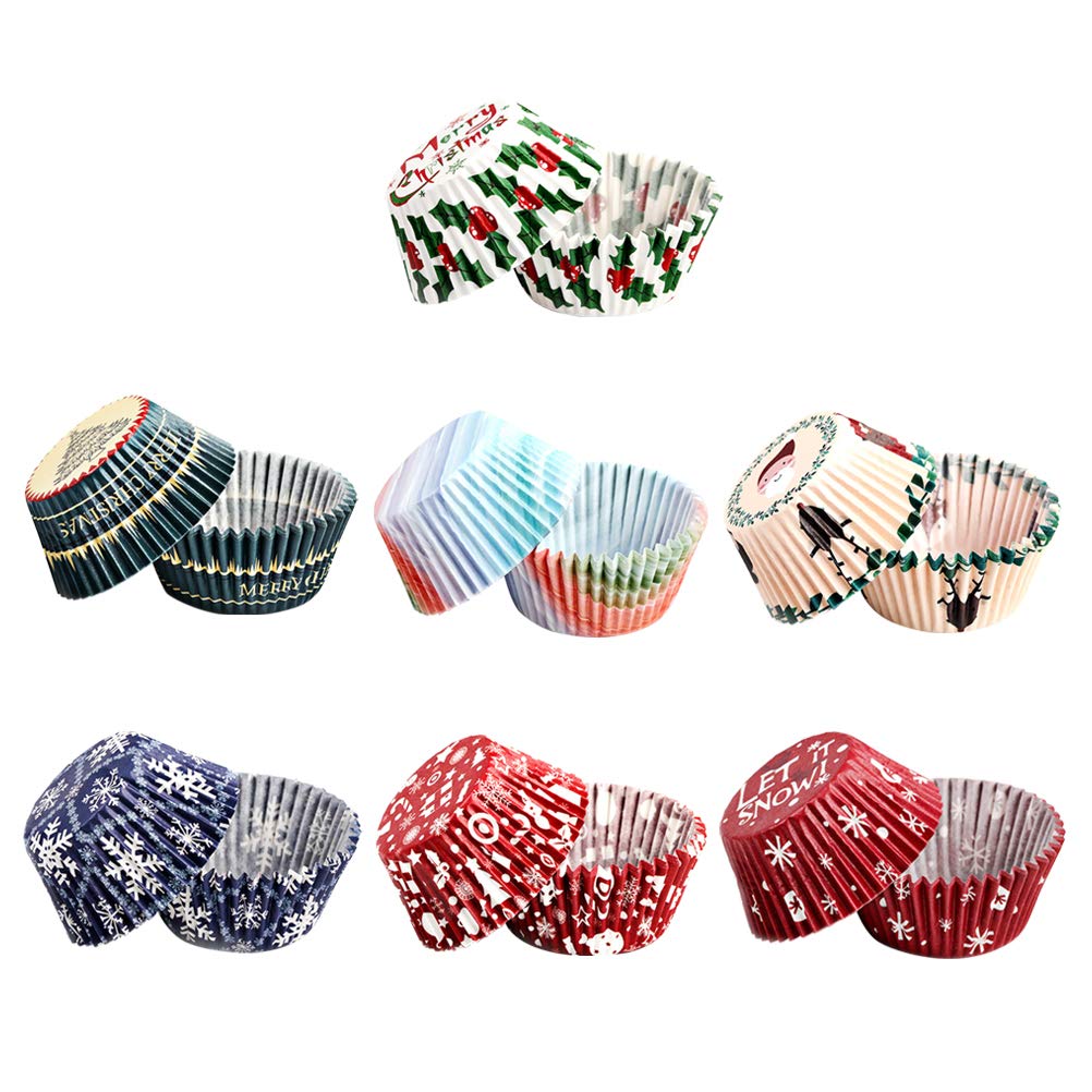 DOITOOL 375pcs Christmas Cupcake Liners - Oil-Proof Baking Cups, Holiday Party Supplies, Random Patterns - Perfect for Christmas Baking, Dessert Decorations & Festive Celebrations