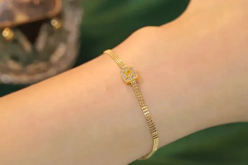 18K Yellow Gold Bracelet with Real Natural Yellow Diamonds - Romantic Lace Design Women's Jewelry for Wedding, Anniversary & Special Occasions