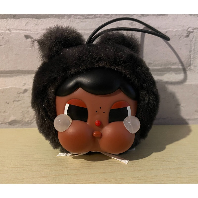 Crybaby Cring Blob Vinyl Face Plush Pendant Keychain - Kawaii Black Teddy Bear Plushie for Backpacks, Bags & Collectibles | Cute Anime-Inspired Accessory for Teens & Adults