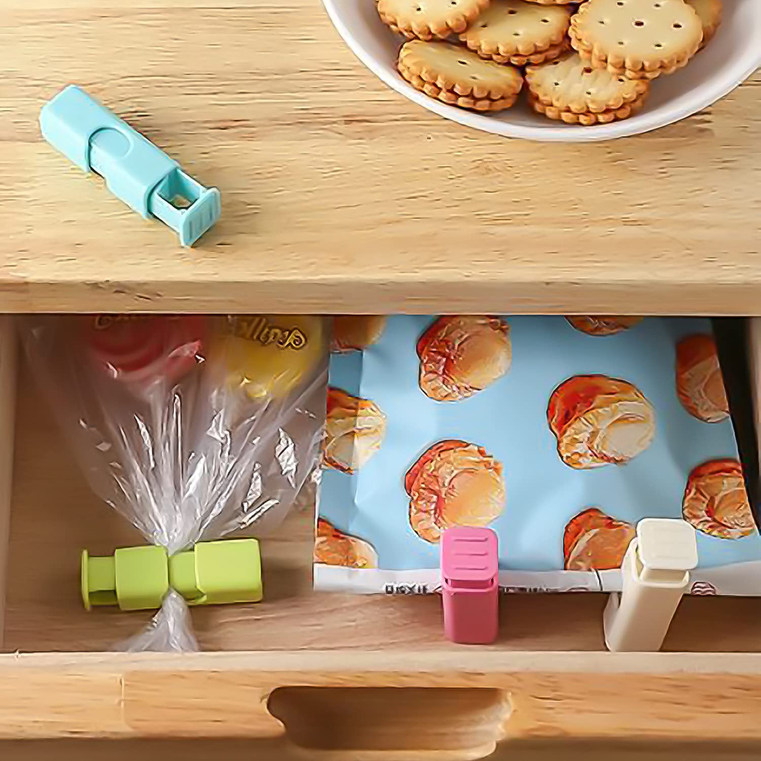 Premium Food Bag Clips for Storage - 12 Pack Multi-Color Non-Slip Grip Bread, Nuts, Dried Fruit & Frozen Food Sealer Clips - Easy Squeeze & Lock Design for Kitchen, Pantry & Picnic Use