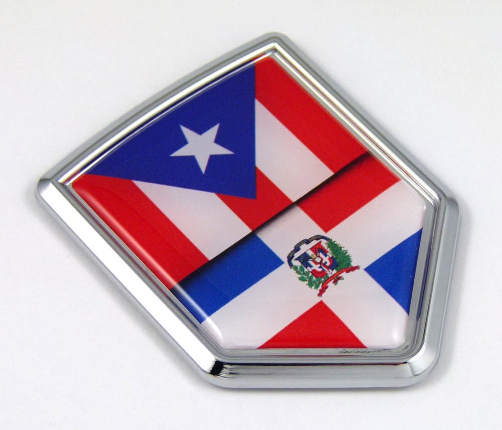 3D Puerto Rico & Dominican Republic Flag Car Emblem - Bumper & Bike Sticker for Patriotic Decoration