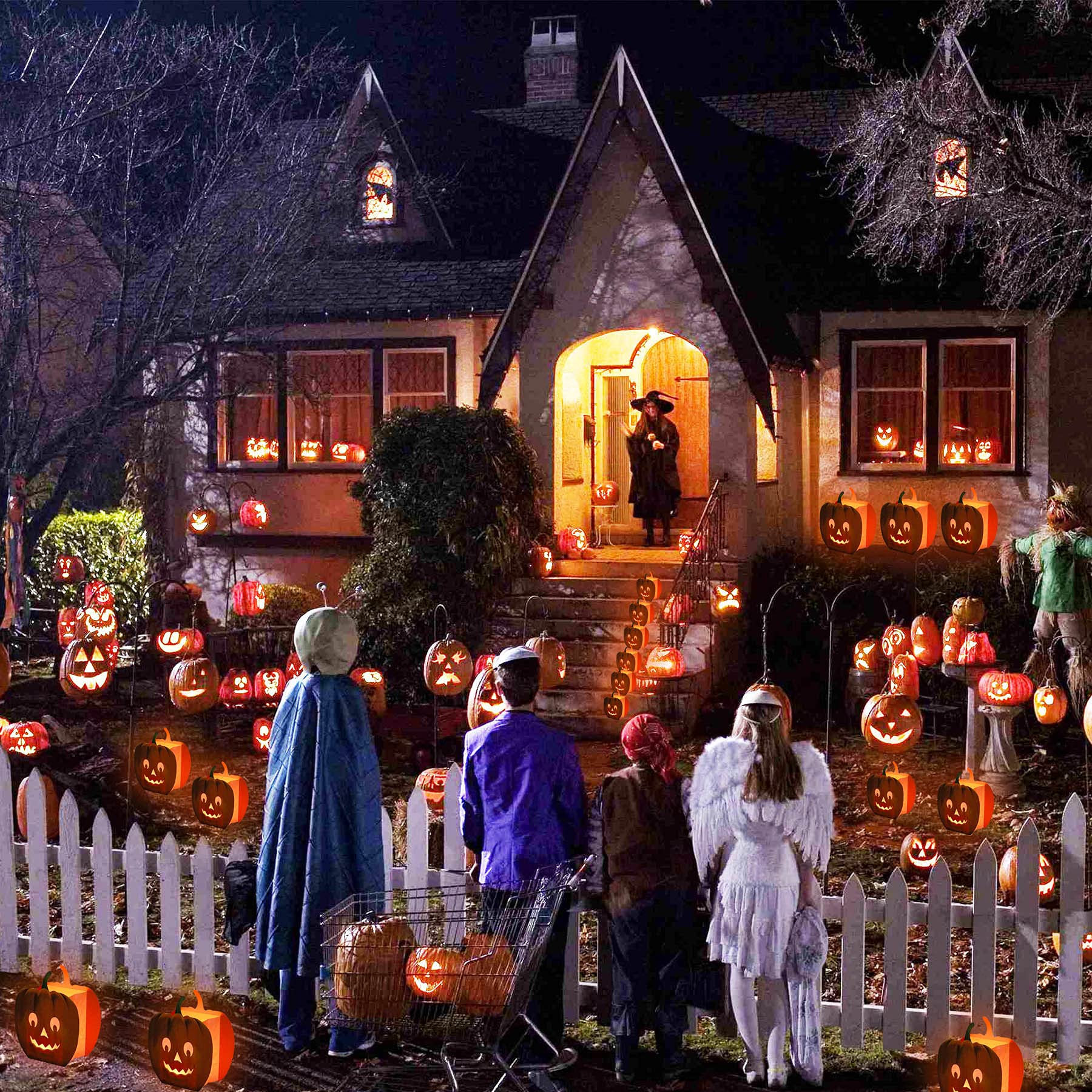 Zariocy 15-Piece Halloween Pumpkin Luminary Bags - Flame Resistant Paper Lanterns with Pumpkin Patterns for Party Decor | Perfect for Halloween Night, Porch Lighting & Spooky Atmosphere