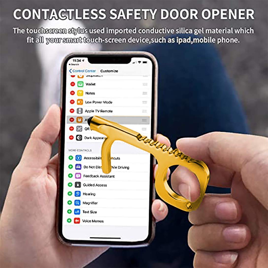 No-Touch Door Opener Tool - 2 Pack Gold Keychain with Stylus | Contactless Multi-Functional Tool for Public Spaces | Avoid Germs on Door Handles & Keypads | Perfect for Offices, Schools & Hospitals