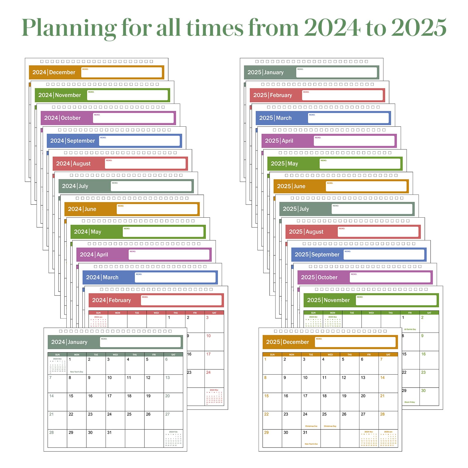 2024-2025 Desktop Flip Calendar - Monthly & Daily Planner for Home, Office, School | Green Standing Organizer for Productivity & New Year Decor