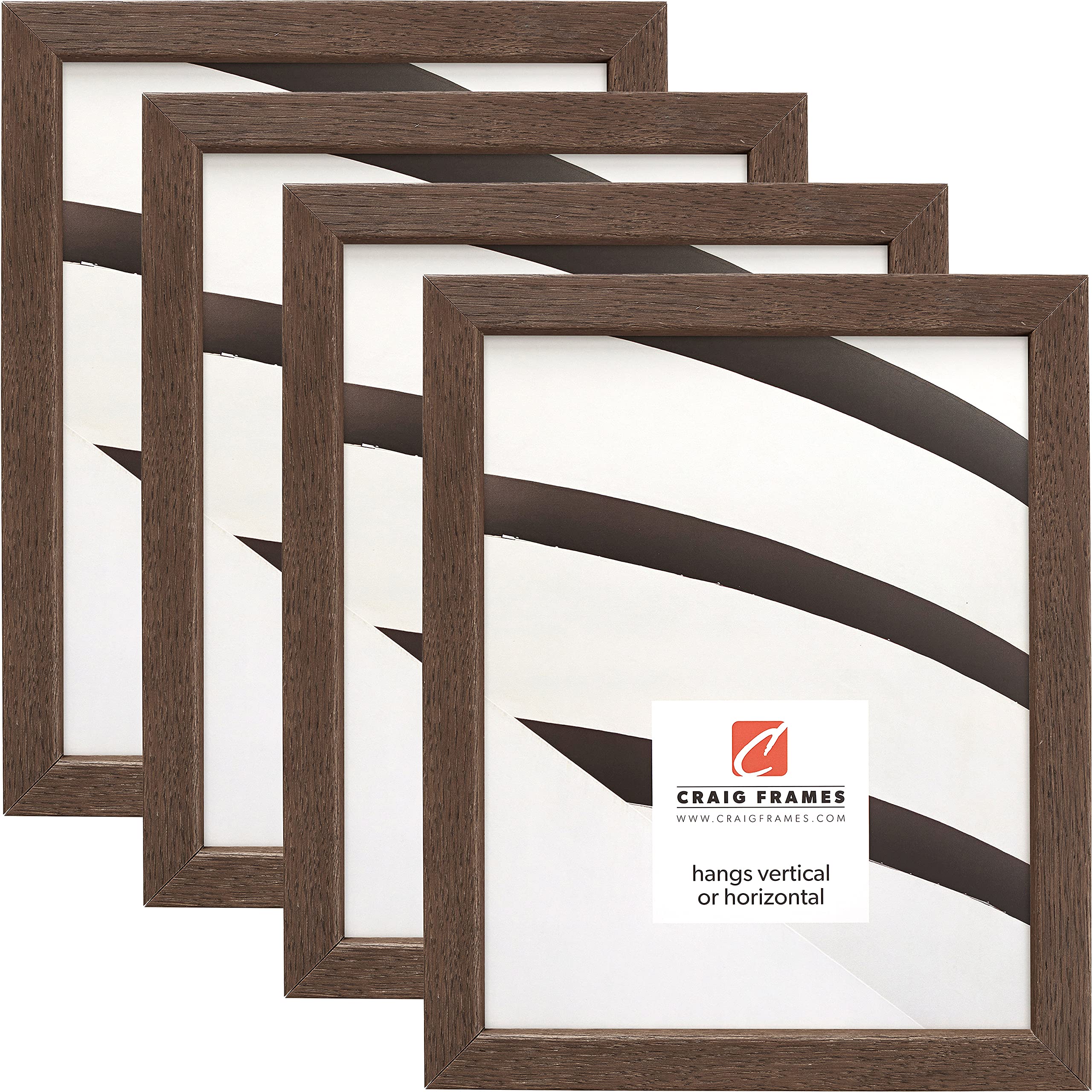 Craig Frames Farmhouse Essentials Tall Picture Frame - 10 x 13 Inch Brown Wooden Photo Frames (Set of 4) - Perfect for Living Room Decor, Bedroom Wall Art, and Family Photo Displays