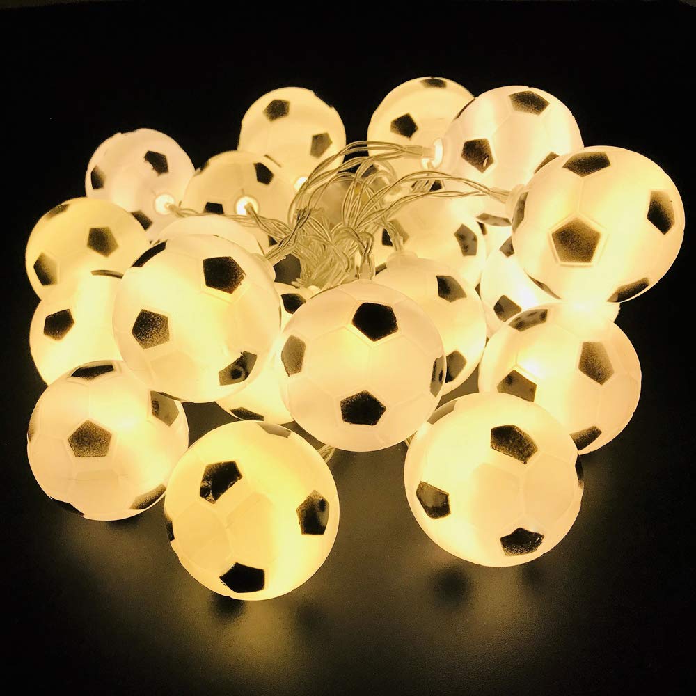 20-Light Battery-Operated Football/Soccer LED String Lights - 3M/9.8ft Warm White - Perfect for Indoor/Outdoor Halloween, Christmas, Thanksgiving Parties, Kids Bedroom & Home Decorations - Ideal for Sports-Themed Events, Birthday Celebrations & Game Room Lighting