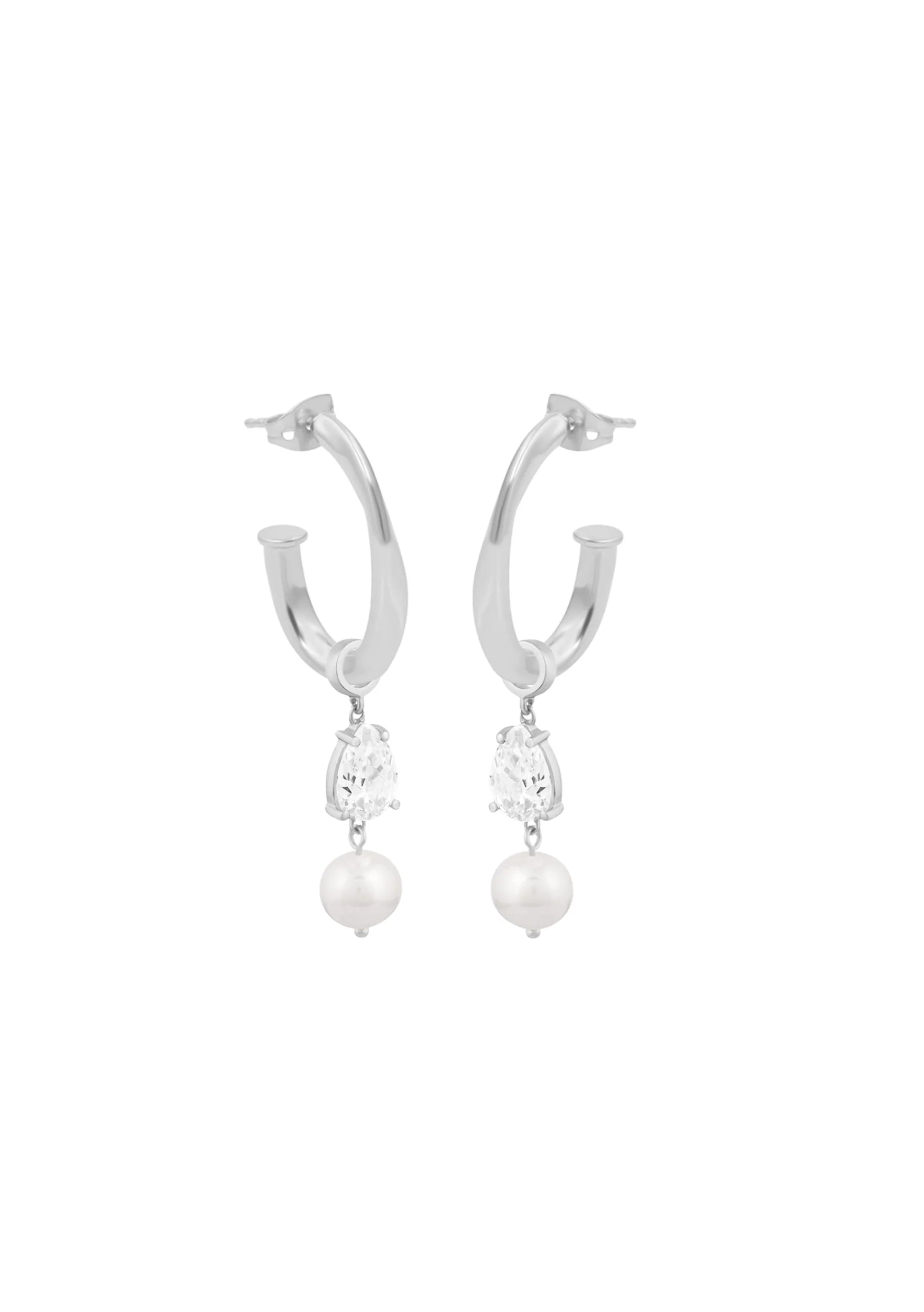 Lola Knight Riley Crystal & Pearl Bridal Drop Earrings - Sterling Silver Wedding Jewelry for Brides, Bridesmaids & Formal Occasions