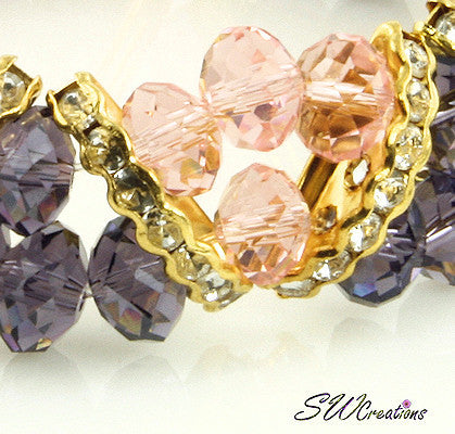 Tanzanite Peach Gold Crystal Double Strand Beaded Bracelet for Women - Elegant Jewelry Gift for Birthday, Anniversary & Special Occasions