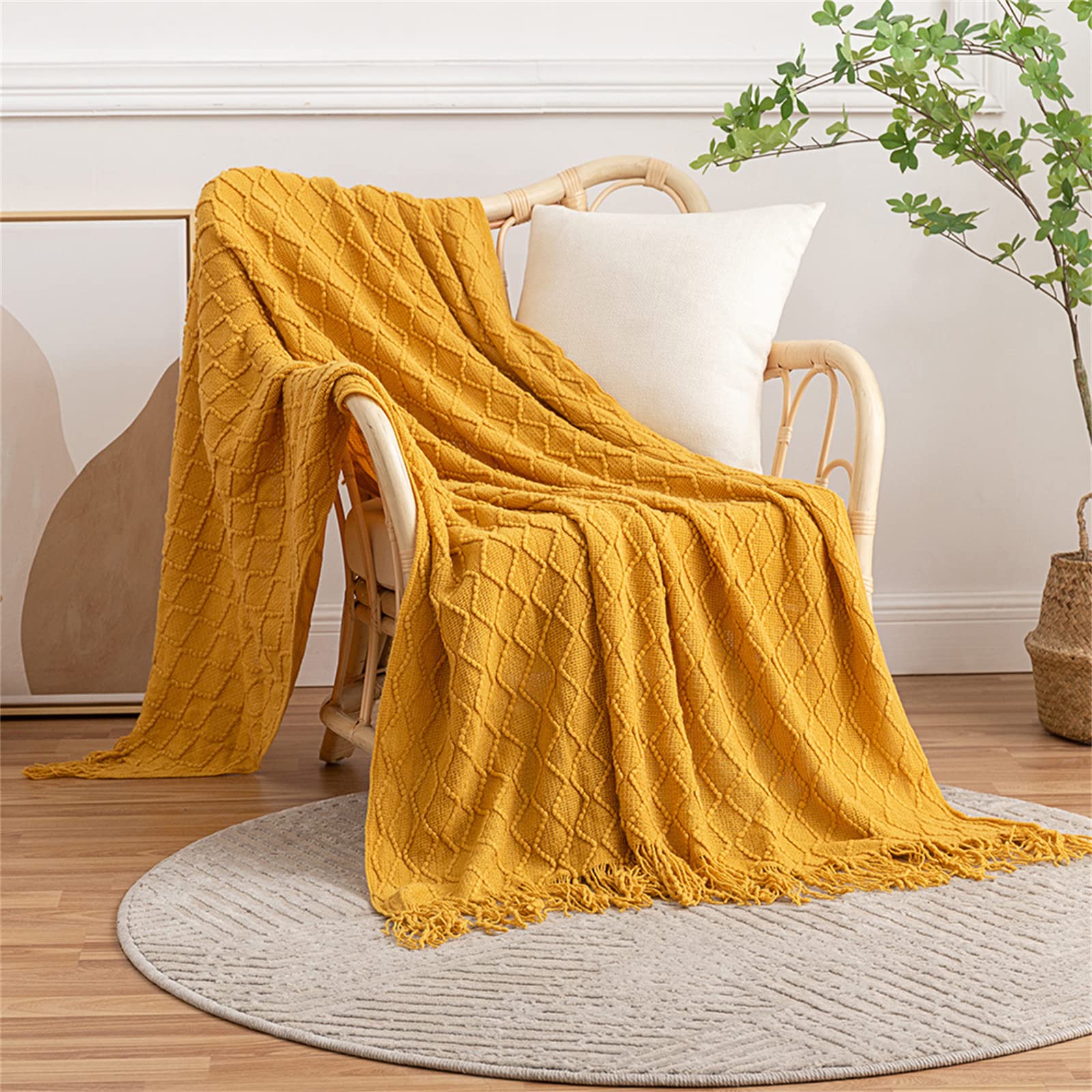 Cozy Knitted Blanket - Ultra Soft Solid Color Textured Throw Blanket for Sofa, Bed & Travel - Warm Decorative Afghan Blanket for Home, Office & Gifts (Grey, 50
