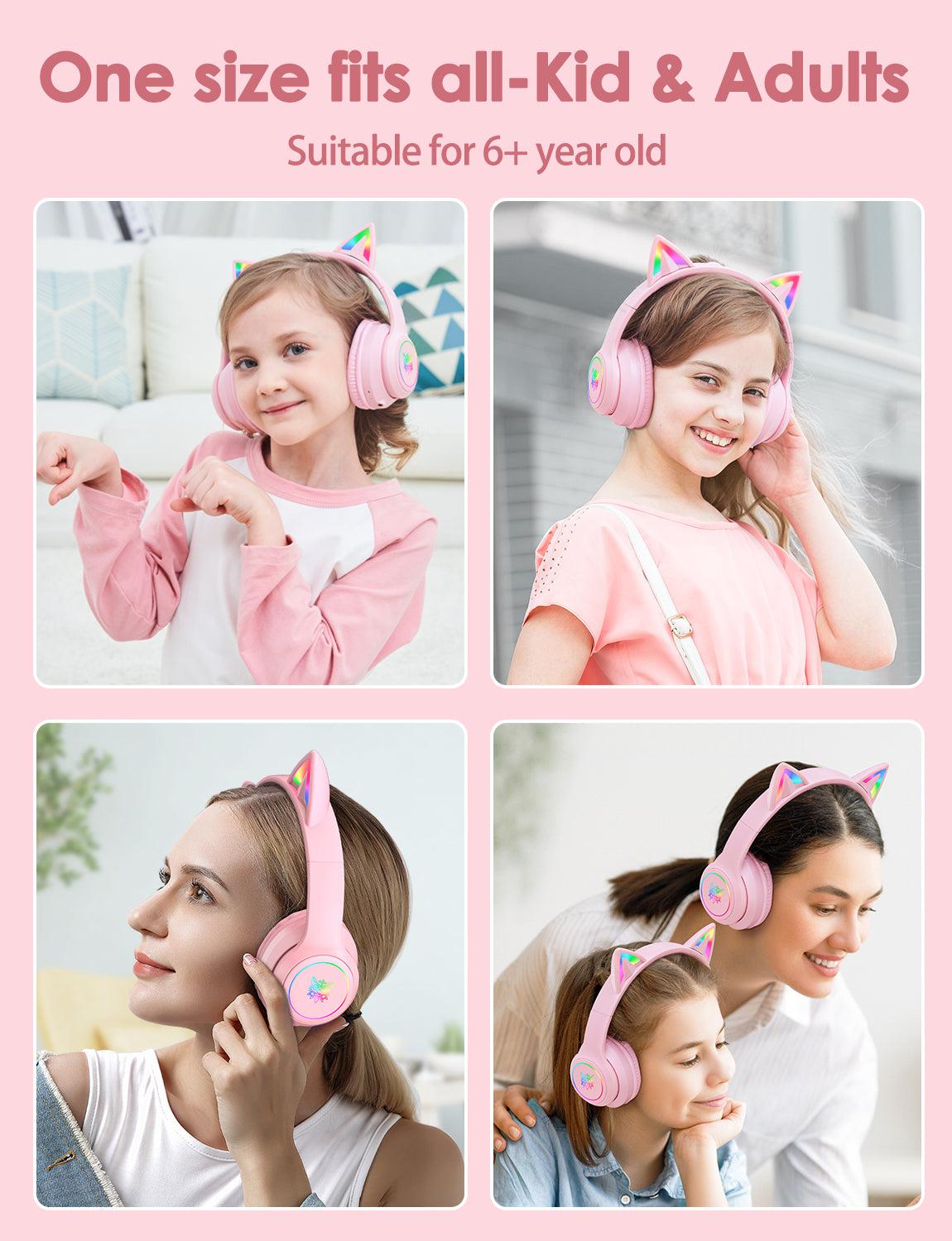 Onikuma B90 RGB Cat Ear Bluetooth 5.0 Wireless Gaming Headset with Microphone - Lightweight Over-Ear Headphones for PC, PS4, Xbox, Mobile Gaming - Perfect for Streaming, Esports & Late-Night Gaming Sessions