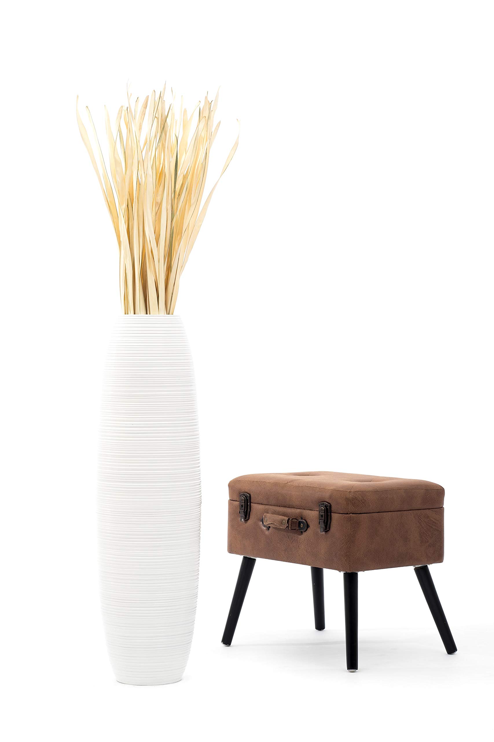 Leewadee 36 Inch Large White Wooden Floor Vase - Farmhouse Home Decor for Flowers, Fake Plants & Pampas Grass - Perfect for Living Room, Entryway & Wedding Decor