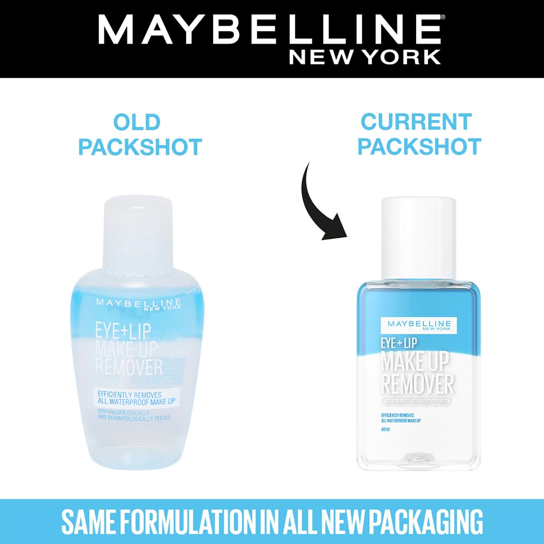 Maybelline New York Bi-Phase Eye & Lip Makeup Remover - Waterproof Formula (40ml) | Gentle & Effective for Sensitive Skin | Perfect for Nighttime Routine & Travel