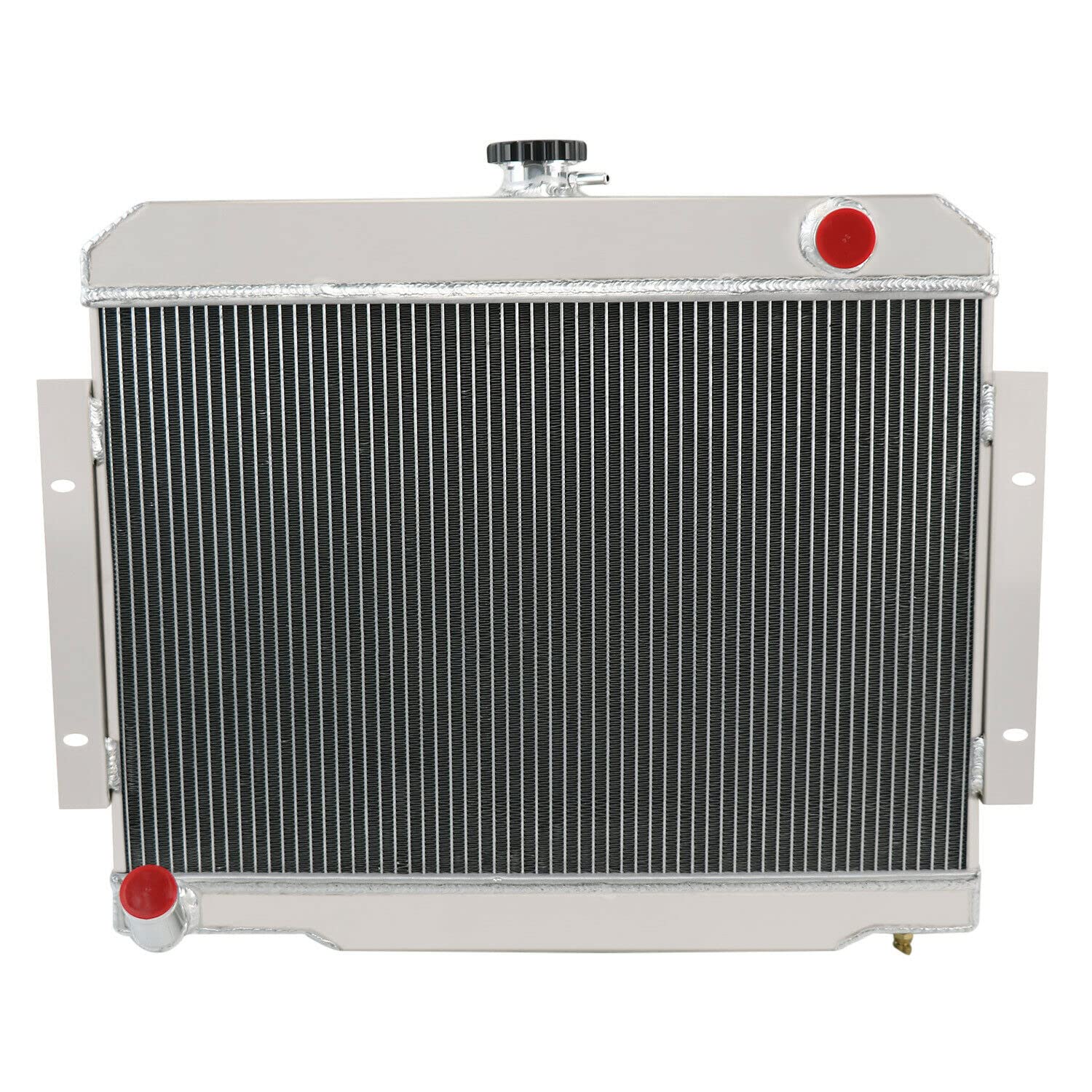 4 Row Aluminum Radiator Replacement for 1972-1986 Jeep CJ5 CJ6 CJ7 Scrambler with L4 L6 V8 2.5L 3.8L 4.2L 5.0L Gas Engines - Includes Electric Fan Shroud & Thermostat Kit - Perfect for Off-Roading, Overheating Prevention & Engine Cooling