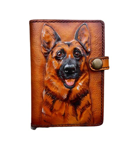 Handmade 3D Genuine Leather Wallet for Men - Custom Carved & Tooled Biker Wallet with Airbrush Art - Personalized German Shepherd Design - Perfect Gift for Motorcycle Riders & Leather Enthusiasts