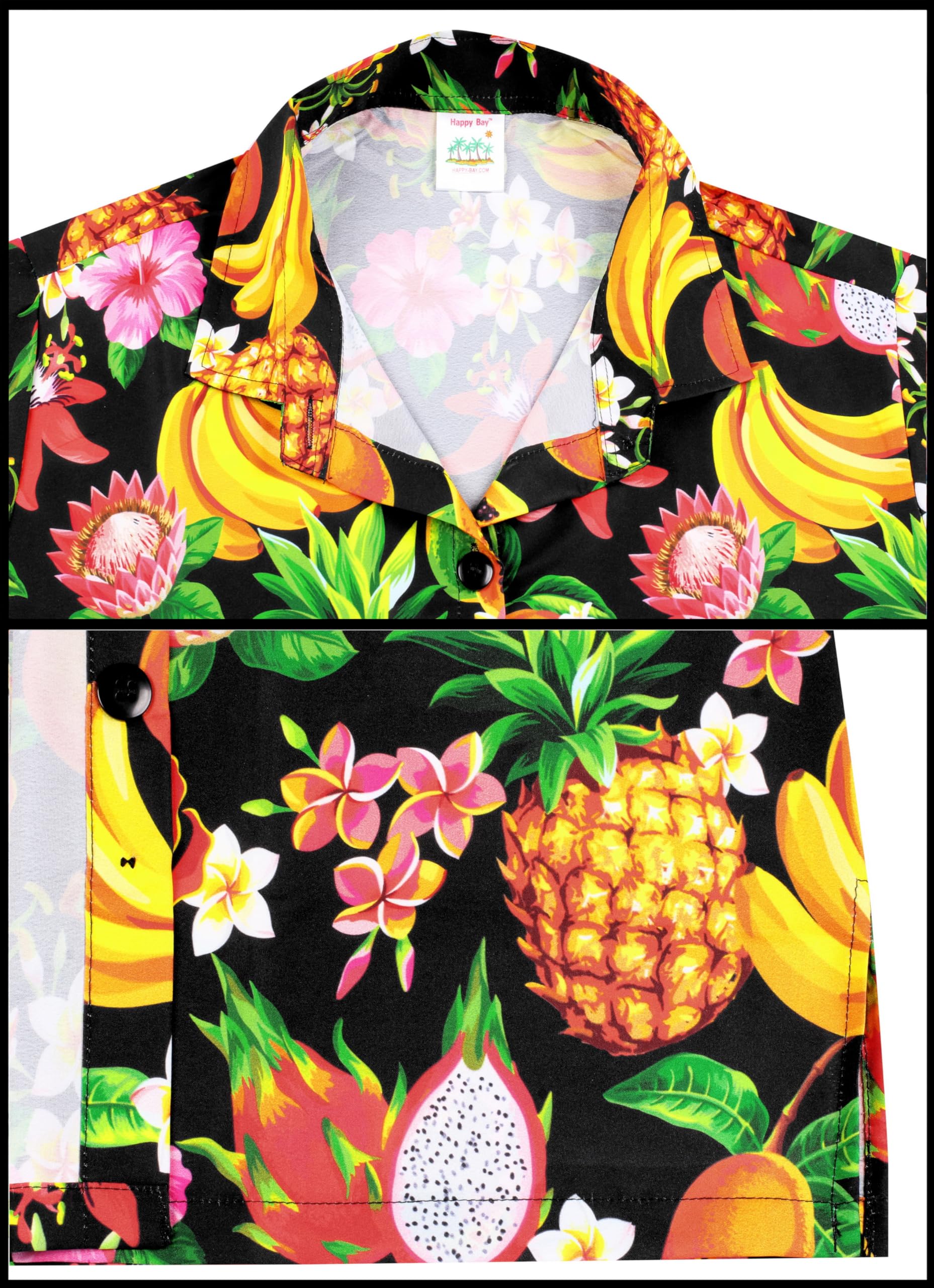 Happy Bay Women's Short Sleeve Hawaiian Beach Blouse Shirt - Floral Print Vacation Top for Summer, Beach Party, and Tropical Getaways