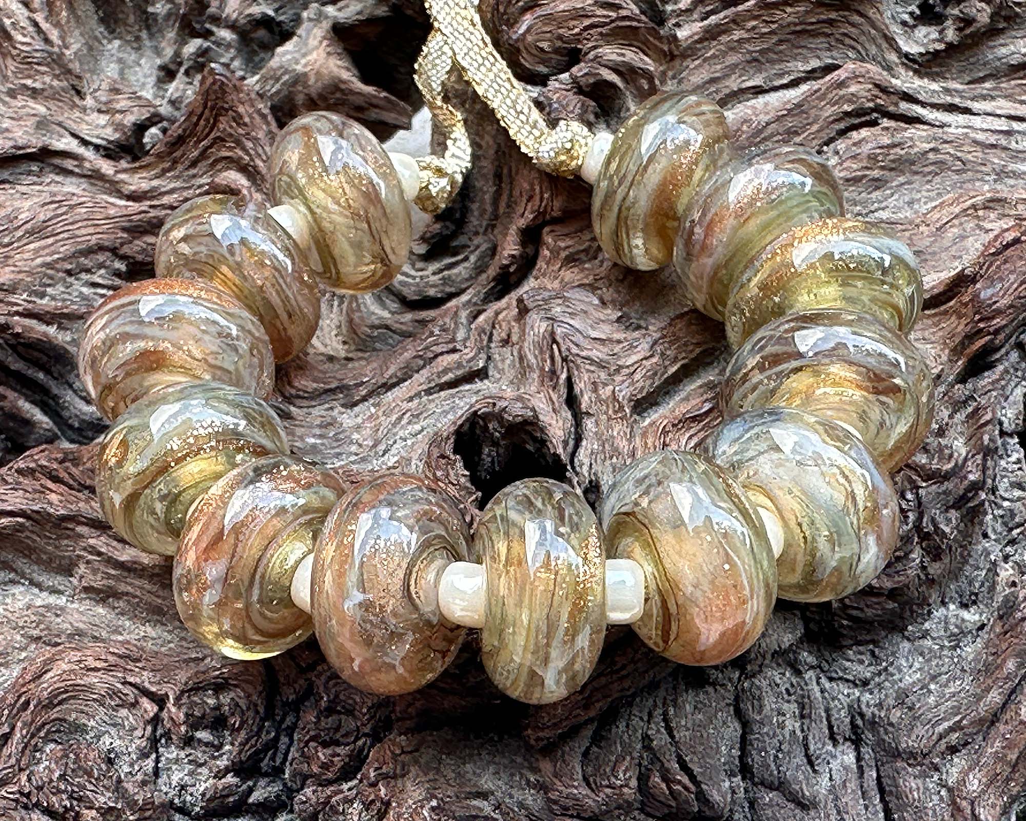 13 Golden Sparkle Lampwork Glass Beads Set for Jewelry Making - DIY Bracelets, Necklaces & Earrings - SRA Certified