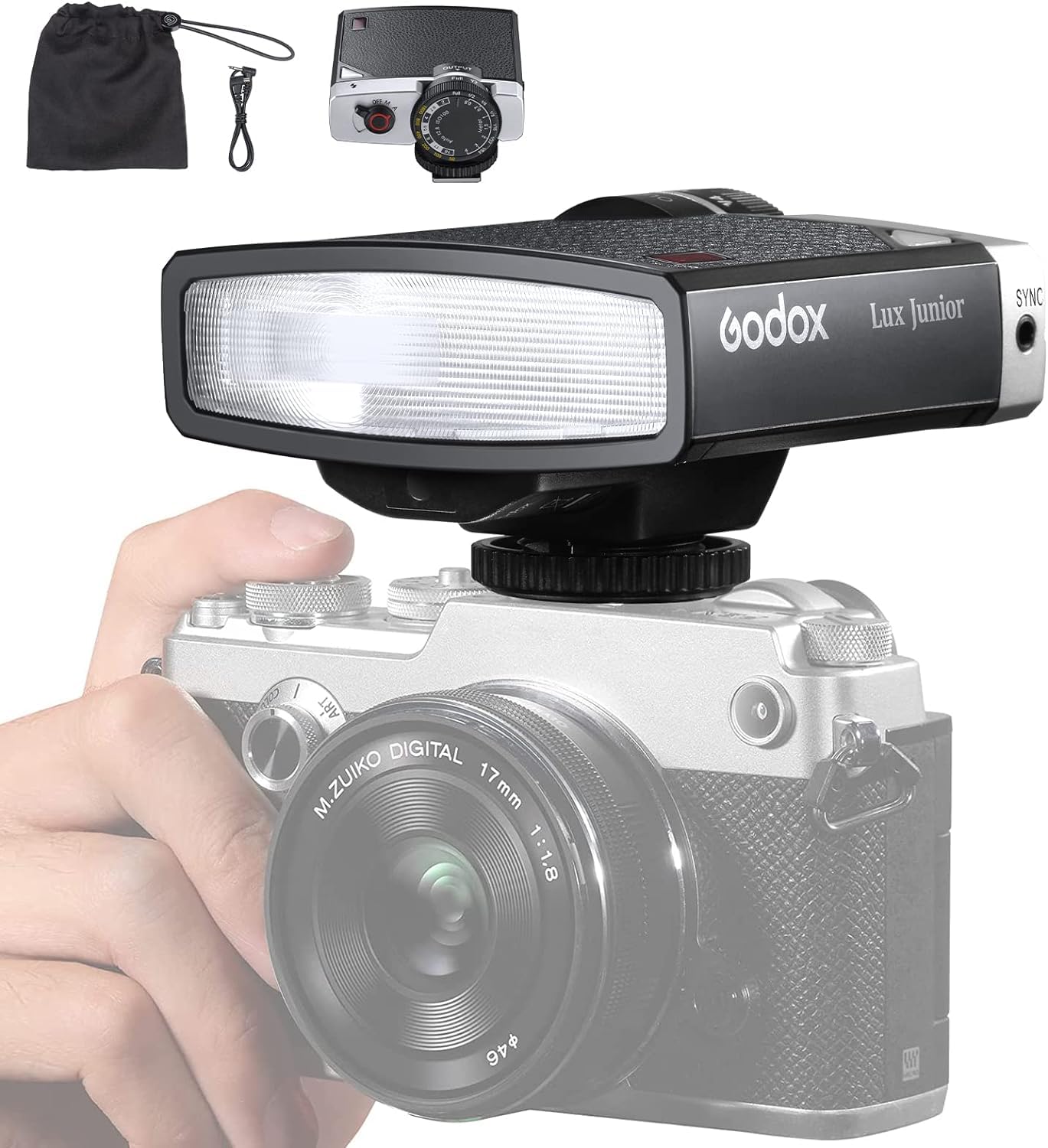 Godox Lux Junior Retro Camera Flash with Diffuser - GN12 Speedlite 6000K±200K CCT, Auto/Manual Modes, 1/1-1/64 Power, 28mm for Canon Nikon Sony Fuji Olympus DSLR - Perfect for Portrait, Wedding & Event Photography
