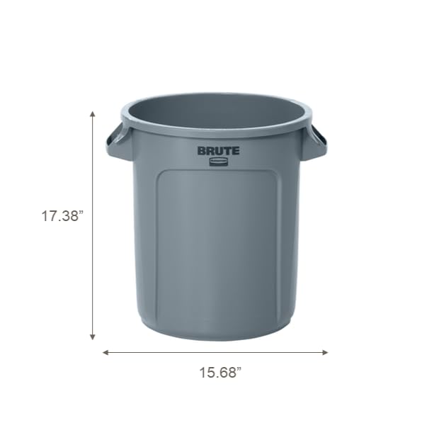Rubbermaid BRUTE 10-Gallon Heavy-Duty Round Trash Can - Gray Outdoor Garbage Bin for Landscaping, Construction, Restaurants, Offices & Warehouses | Durable Commercial Waste Container for Indoor & Outdoor Use