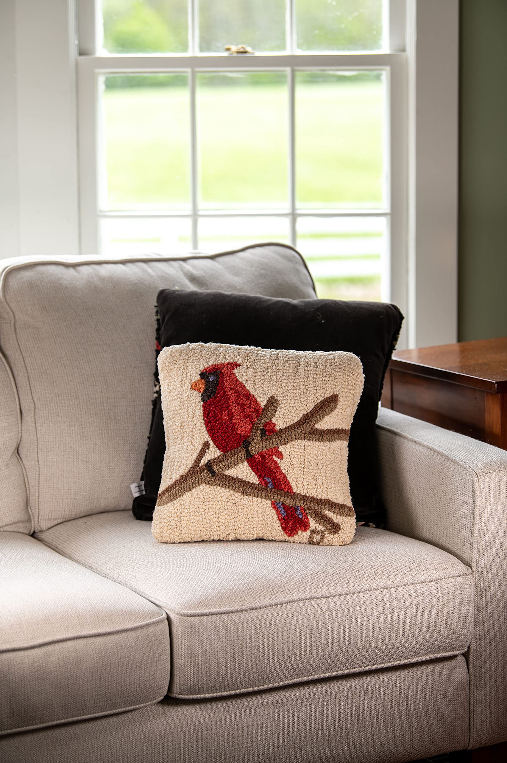 Handmade Cardinal Bird Wool Throw Pillow 14x14 Inches - Artist-Designed Wildlife Home Decor for Couch, Bed & Nursery - Low Maintenance Nature-Themed Accent Pillow - Perfect for Living Room, Cabin or Bird Lover's Gift