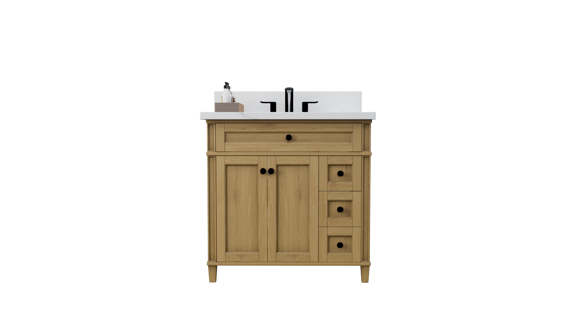 Kensington 35.5 Inch Right Drawer All-Wood Vanity Cabinet in Desert Oak - Perfect for Bathroom Storage & Organization