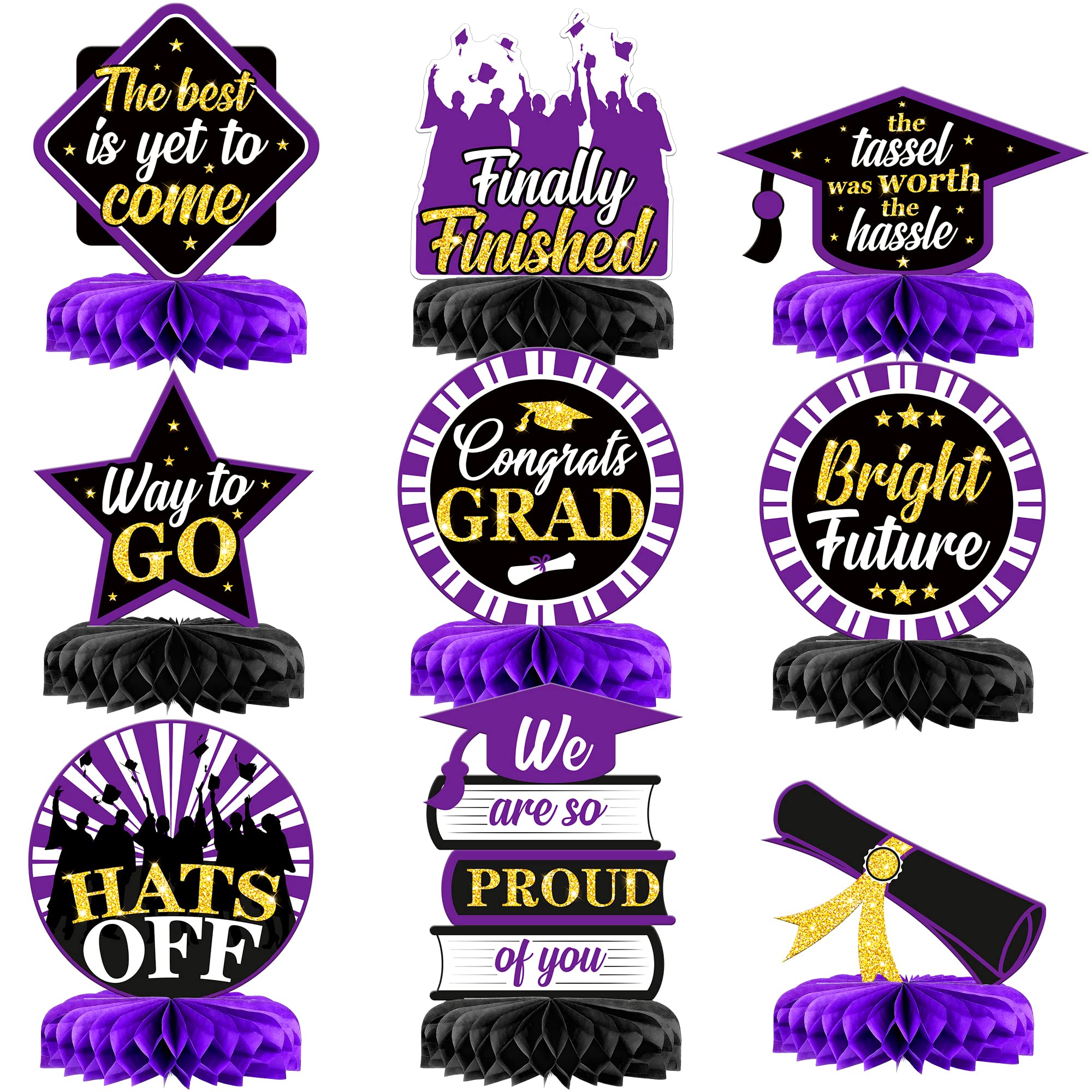 KatchOn Purple Graduation Honeycomb Centerpieces 2025 - Pack of 9 | Class of 2025 Graduation Table Decorations for Party, Ceremony & School Events - Perfect for Graduation Centerpieces Decor
