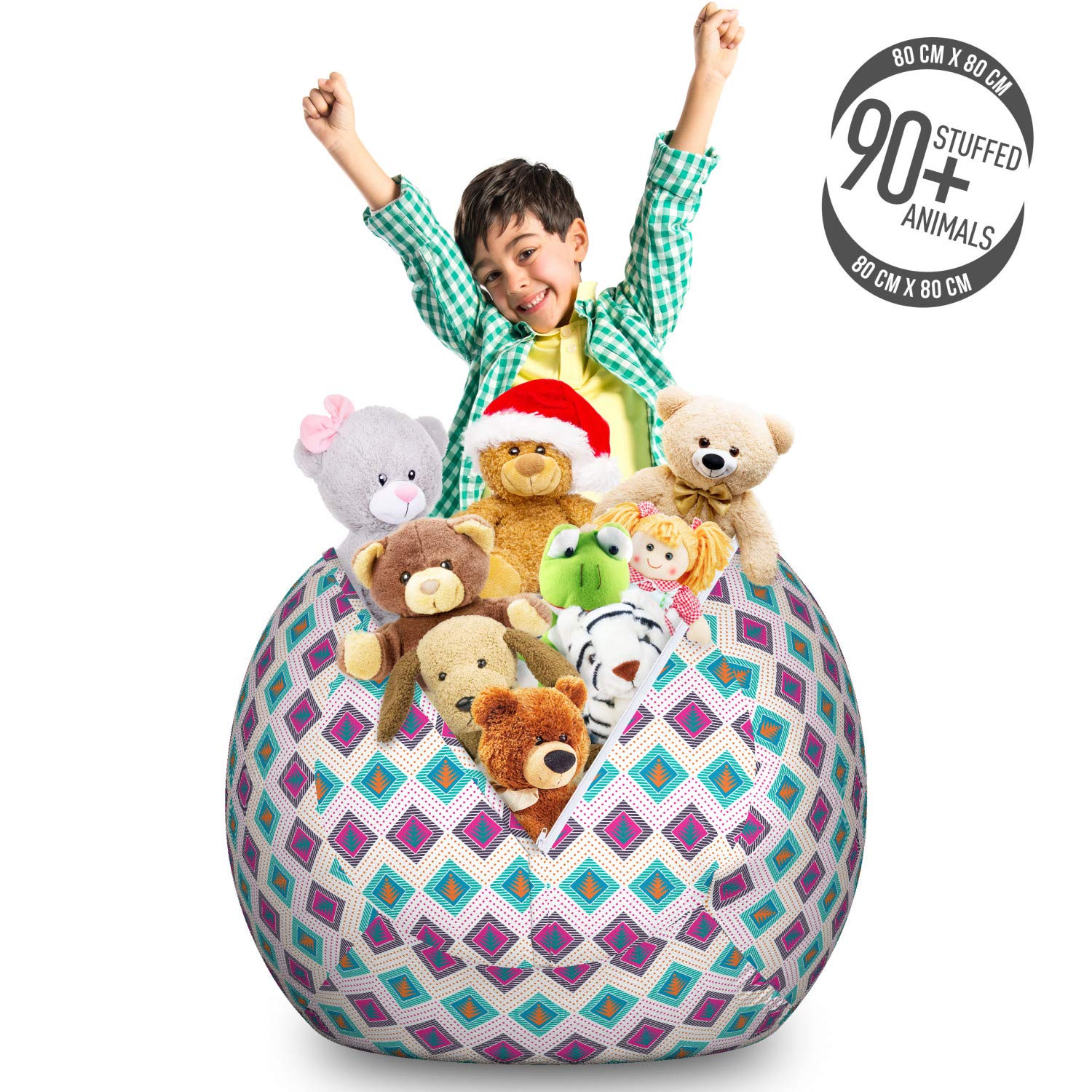 Ambesonne Guatemalan Storage Toy Bag Chair - Large Washable Organizer with Abstract Geometric Maya Folk Design | Perfect for Kids' Room, Playroom & Stuffed Animal Storage | Multicolor