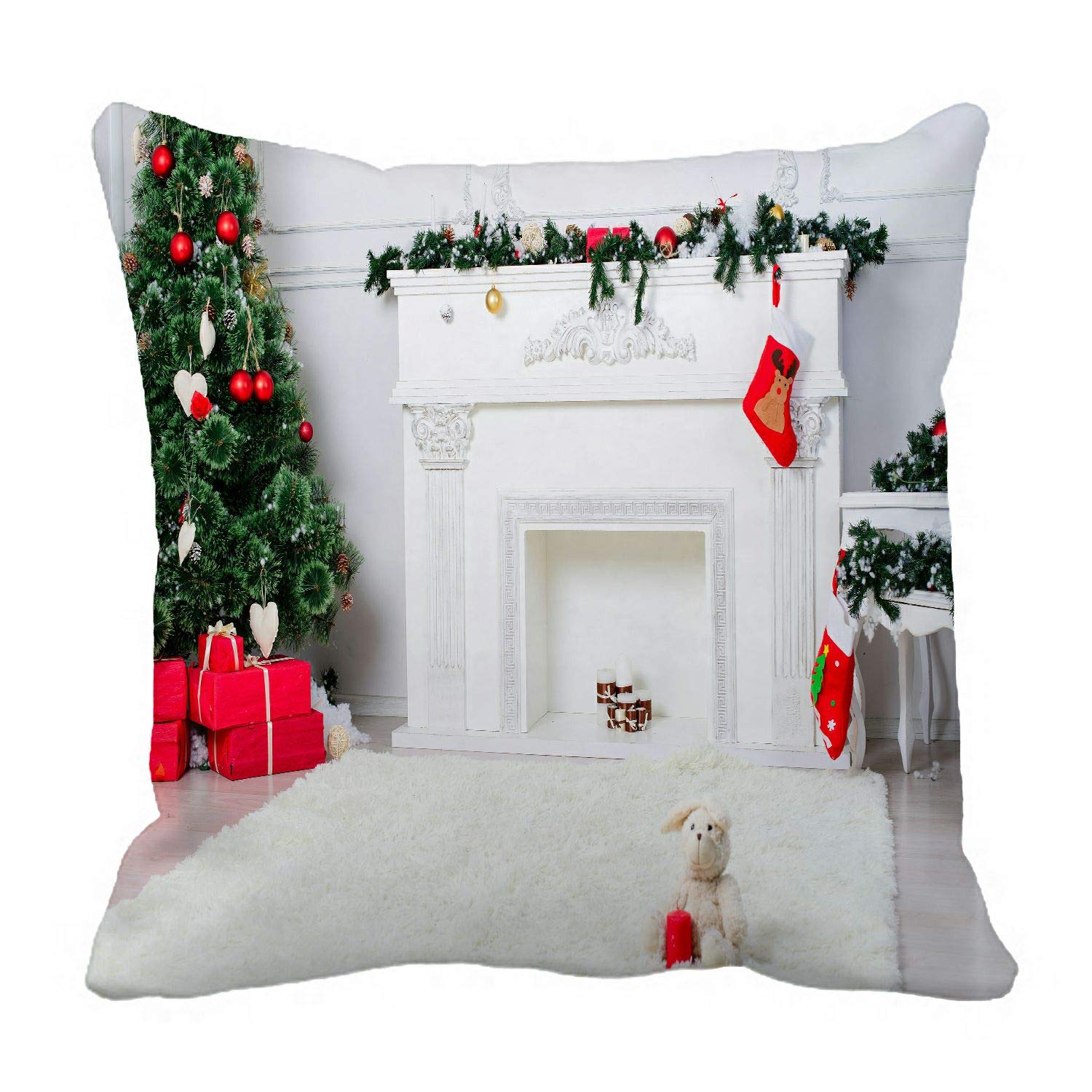ABPHQTO Christmas Socks Fireplace Tree Decorative Pillow Cover 20x20 Inch - 2 Sided Holiday Couch & Bed Pillow Case for Living Room, Sofa, Home Decor