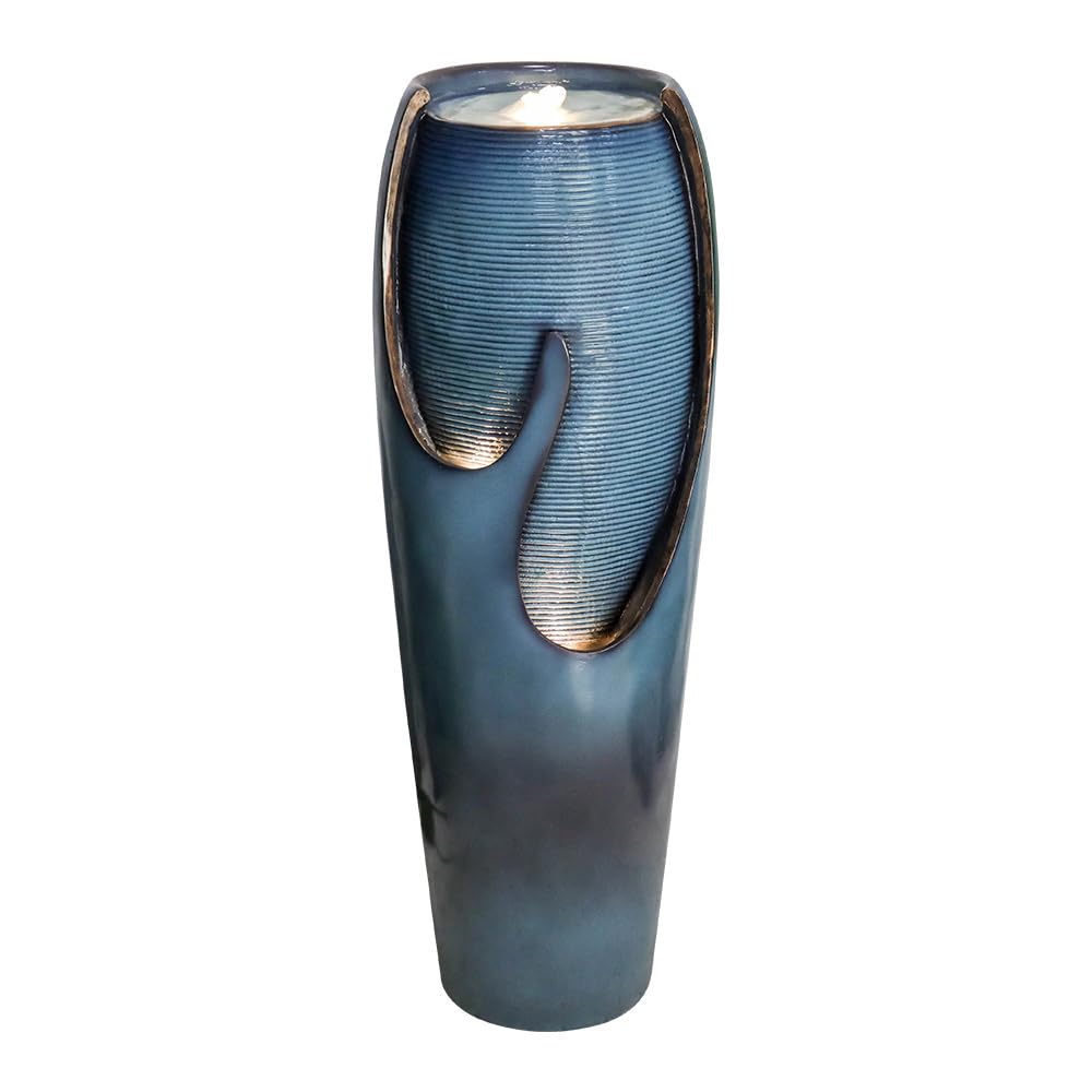 Watnature 38.7 Inch Tall Outdoor Water Fountain with LED Lights & Pump - Modern Indoor/Outdoor Waterfall Feature for Garden, Patio, Home Decor | Perfect for Relaxation, Meditation and Backyard Ambience