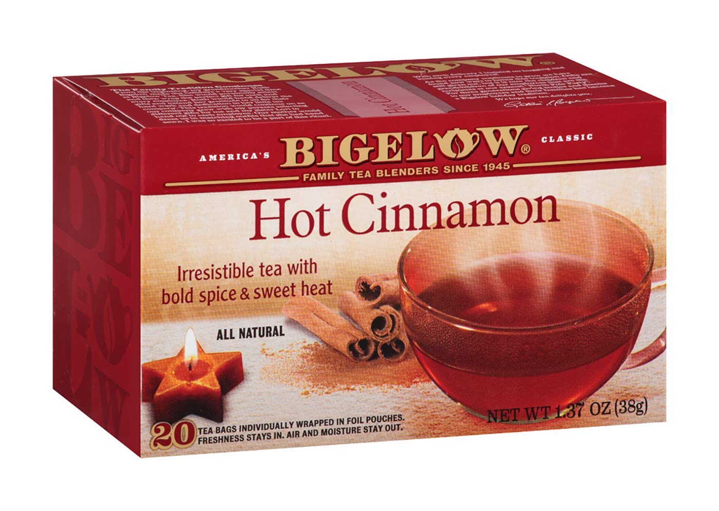 Bigelow Hot Cinnamon Tea Bags - 20 Count - Spicy Cinnamon Flavor - Perfect for Cold Weather & Relaxation