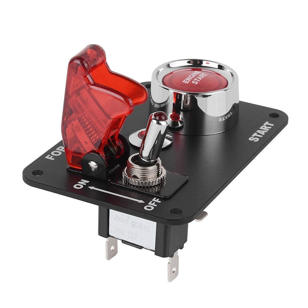 Jtron Racing Car Ignition Switch Panel - 12V 2-in-1 Engine Start Push Button with LED Toggle Switch for Racing Cars (Red) | Perfect for Car Modifications, Off-Road Vehicles & DIY Automotive Projects