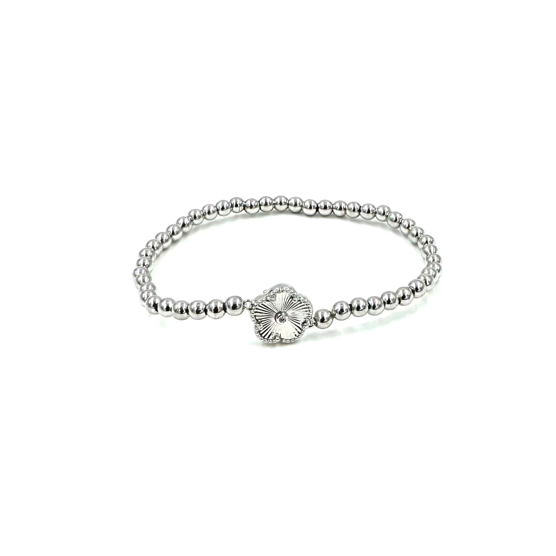 Ashley Gold Stainless Steel Stretch Beaded Clover Bracelet for Women - Lucky Four Leaf Clover Charm Jewelry - Perfect for St. Patrick's Day, Gifts & Everyday Wear