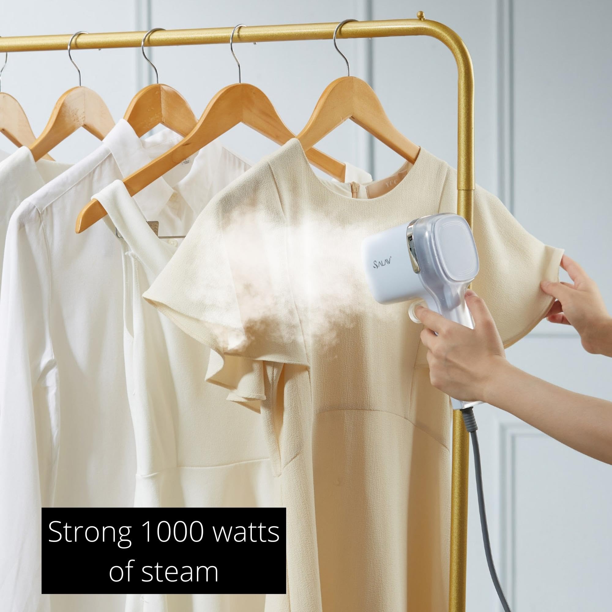 SALAV® Quicksteam Portable Handheld Garment Steamer - 10 Second Fast Heating, Wrinkle Remover for Clothes & Fabrics, No Drip Steam, Stainless Steel Plate - Perfect for Travel, Business Trips & Home Use