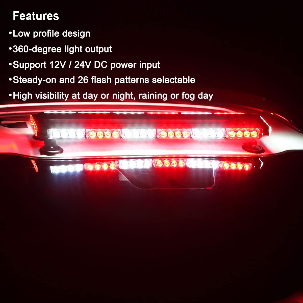WOWTOU 56 LED Red & White Emergency Light Bar with Strong Magnetic Base - Strobe Beacon for Volunteer Firefighter, First Responder Vehicles, Trucks & POVs | Roof Safety Flashing for Emergency Scenes & Night Operations