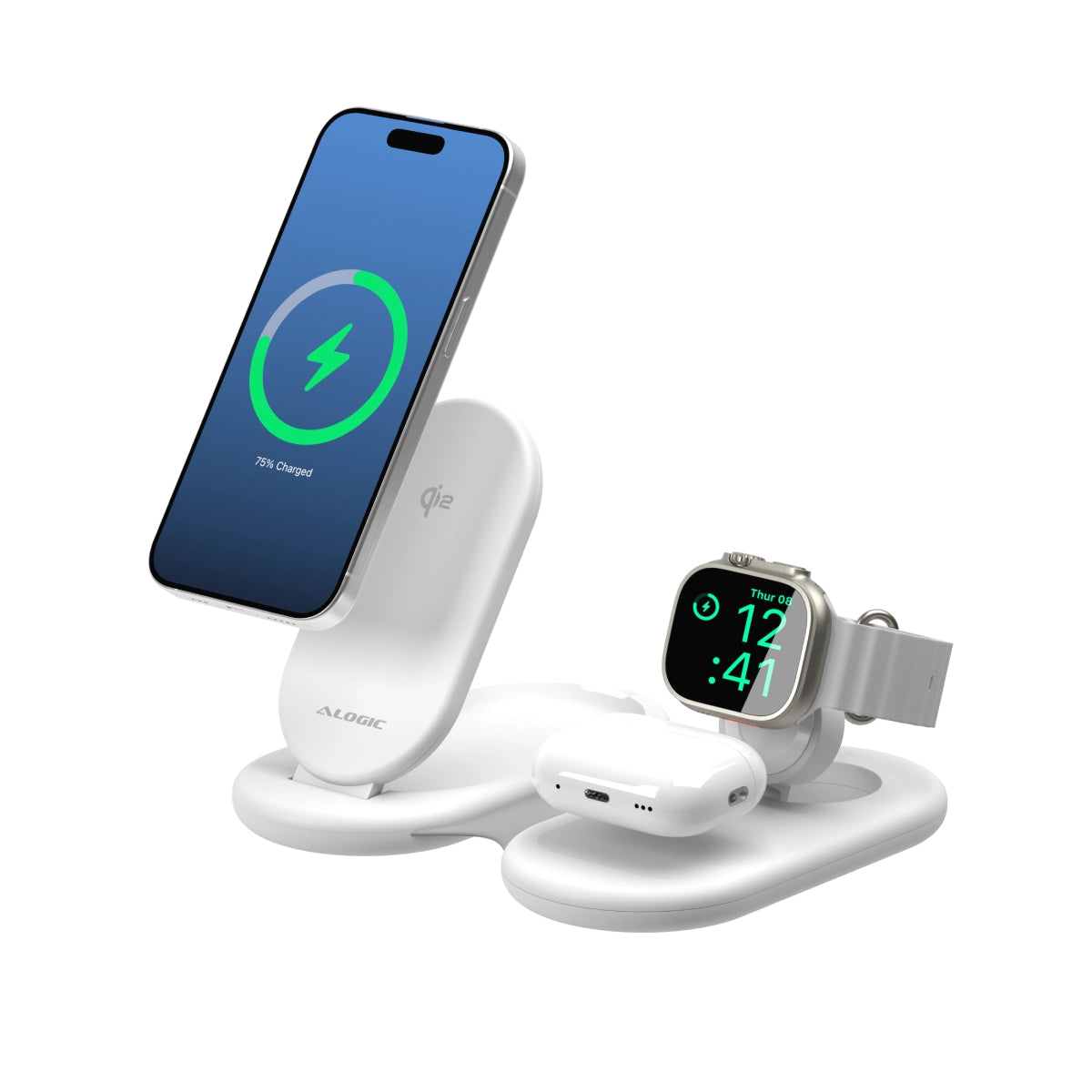 PackAway 3-in-1 Qi2 Fast Wireless Charger Stand for iPhone 15/14/13, Samsung Galaxy S23/S22, AirPods - Multi-Device Charging Station for Home, Office & Nightstand