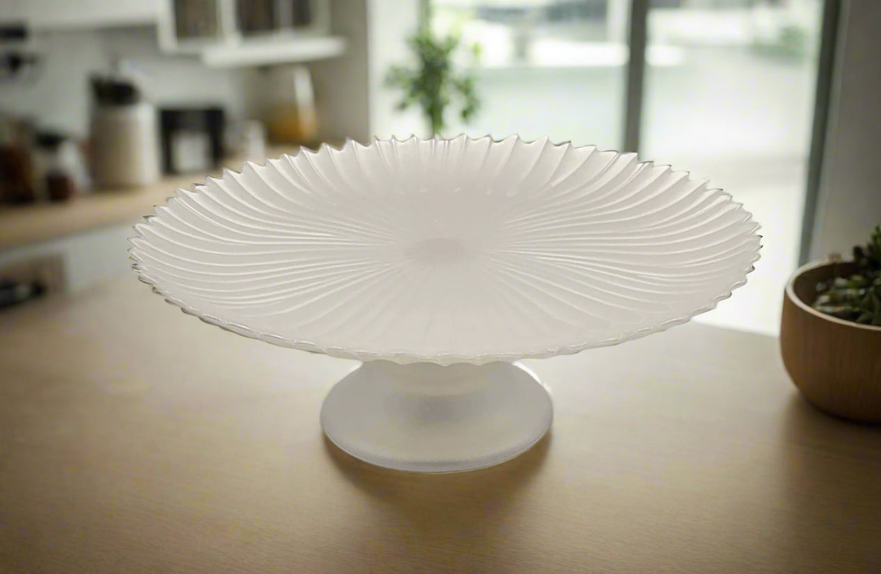 13x5 Inch Elegant Footed Glass Plate with Pearl Accents - Perfect for Wedding, Party, and Home Decor Serving