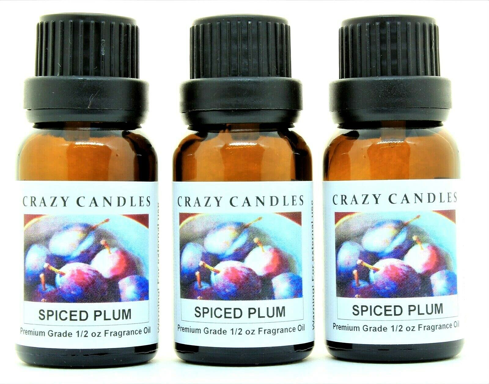 Crazy Candles Spiced Plum Fragrance Oil - 3 Pack (1/2 FL Oz/15ml Each) - Premium Grade Scented Oil for Home, Diffuser & DIY Candles