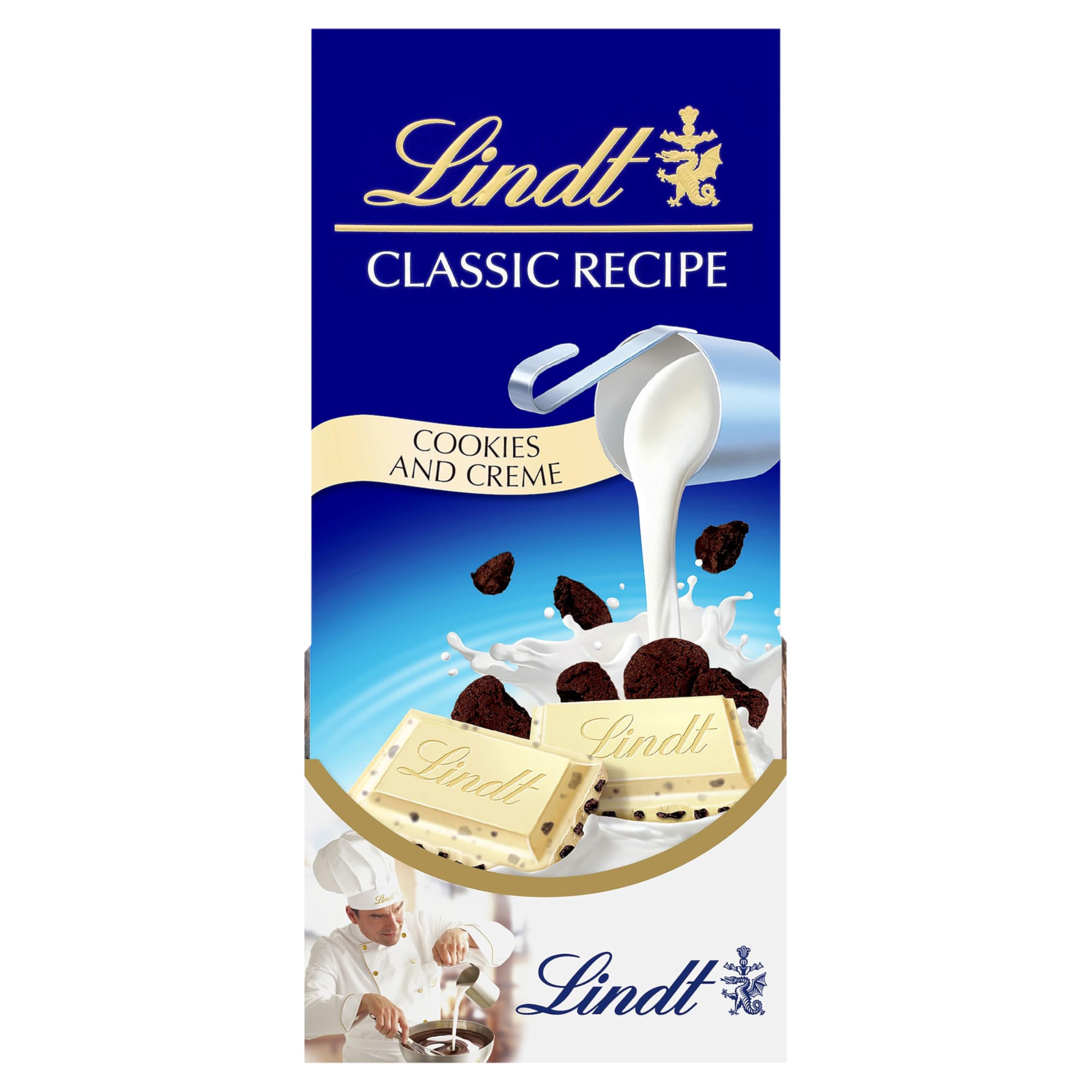 Lindt CLASSIC RECIPE Cookies and Creme White Chocolate Candy Bar - 4.2 oz | Delicious White Chocolate with Chocolate Cookie Pieces | Perfect for Gifts, Snacking & Dessert Toppings