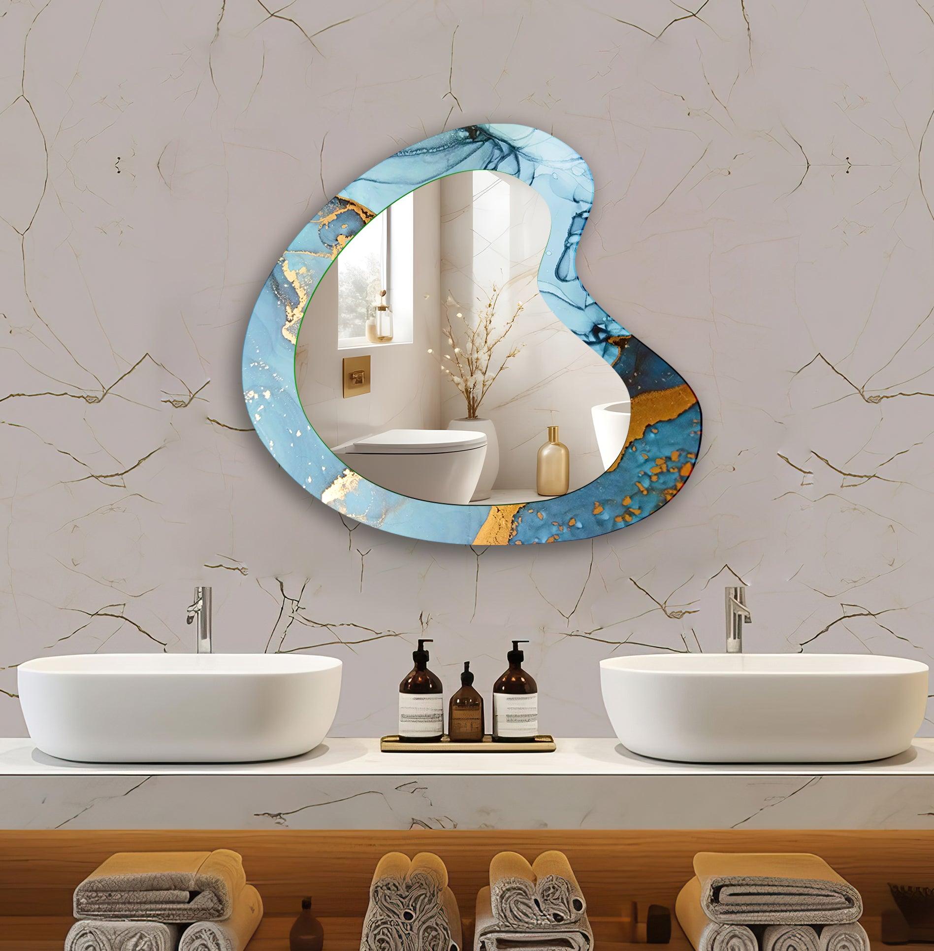 Blue & Gold Alcohol Ink Wall Mirror - Handmade Aesthetic Decorative Mirror for Home, Office & Gifts - Perfect for Living Room, Bedroom & Bathroom Decor