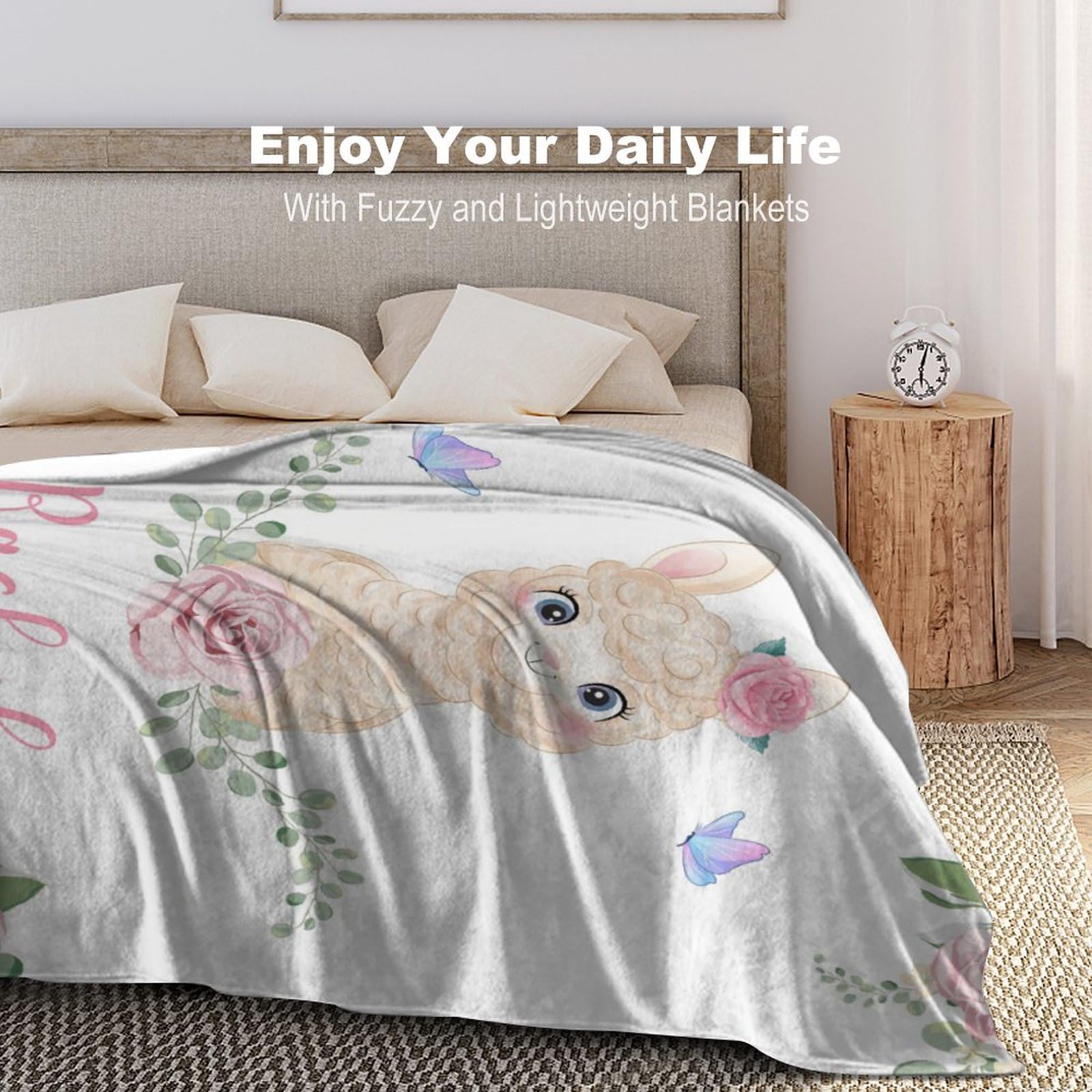Personalized Baby Blanket for Girls with Name - Custom Alpaca Print Fleece Throw Blanket - 30