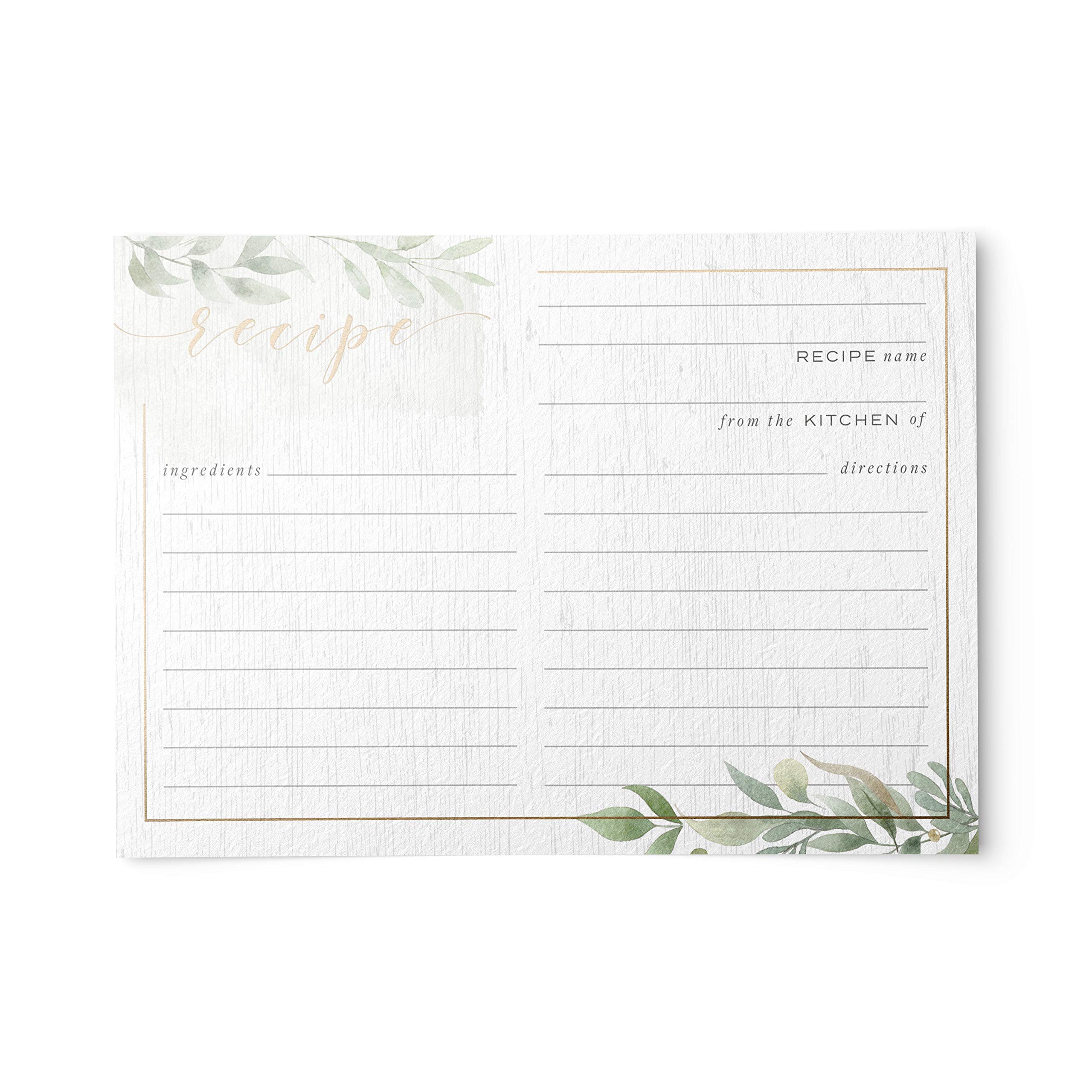 Dashleigh Farmhouse Greenery Recipe Cards Set - 48 Gold Foil 4x6 inch Sage Green & White Recipe Cards for Kitchen Organization | Perfect for Recipe Binders, Meal Planning & Rustic Home Decor