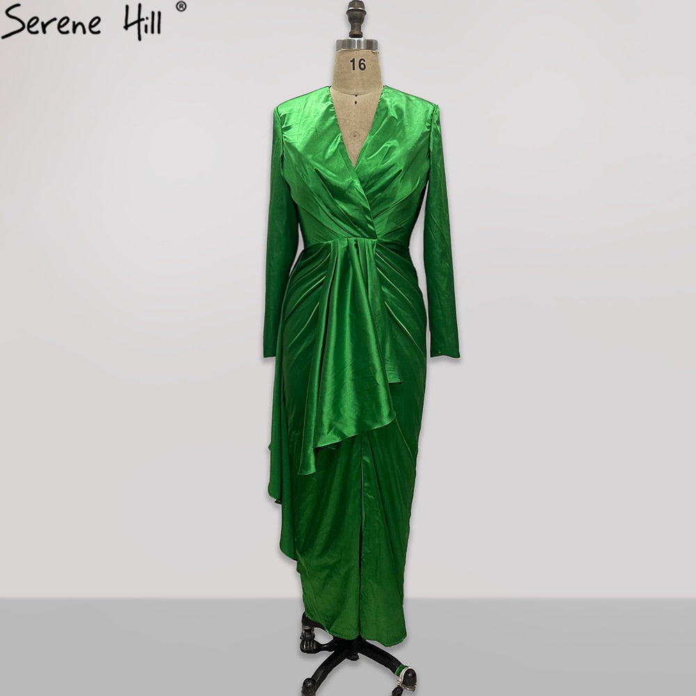 Elegant Green Satin Mermaid Evening Gown for Women - 2025 Wedding Party Dress LA71275 | Perfect for Formal Events, Prom, and Special Occasions