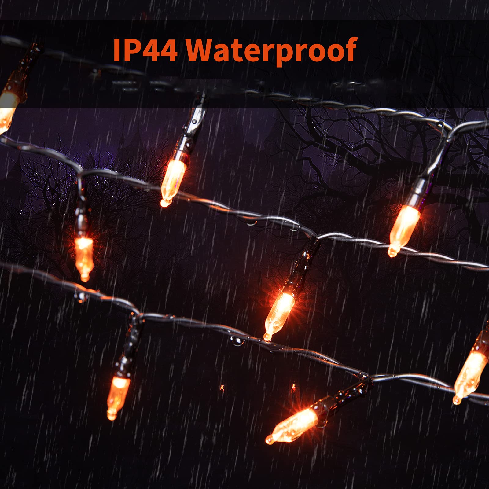 33ft 100 LED Orange Outdoor String Lights - 8 Lighting Modes, Waterproof Plug-in Mini Lights for Garden, Patio, Party, Wedding & Christmas Tree Decorations - Perfect for Backyard, Holiday, and Special Event Lighting
