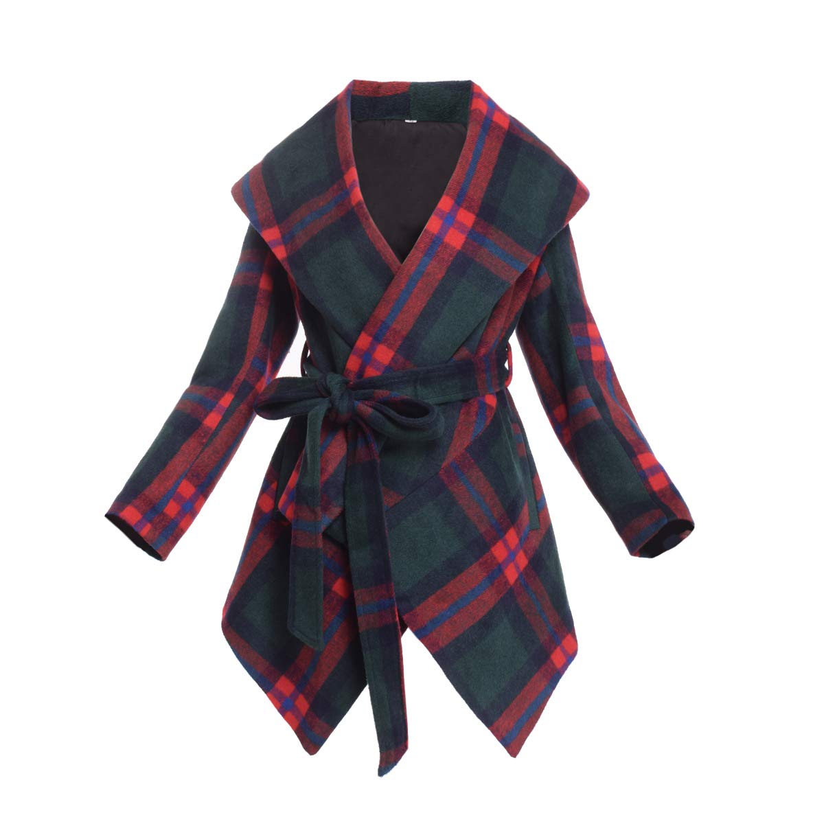 BPURB Women's Fashion Turn Down Collar Grid Coat - Belted Wool Blend Winter Coat with Asymmetric Hem Wrap Design | Perfect for Office Wear, Date Nights & Fall/Winter Outerwear