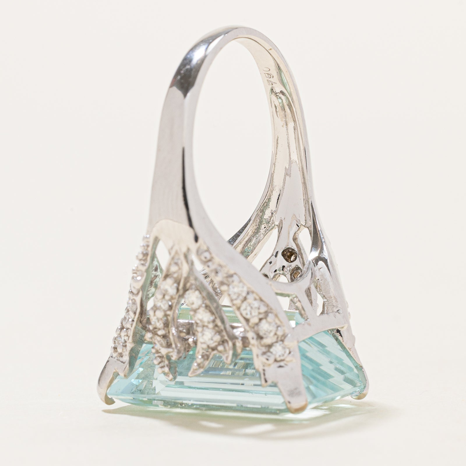 Exquisite 13.00ct Aquamarine & 0.28ct Diamond Cocktail Ring - Size 8.5 | Elegant Statement Jewelry for Weddings, Parties & Special Occasions