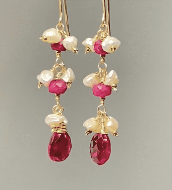 Exquisite Ruby & Red Topaz Dangle Earrings with Genuine Pearls - Elegant Jewelry for Women, Perfect for Weddings, Parties & Special Occasions