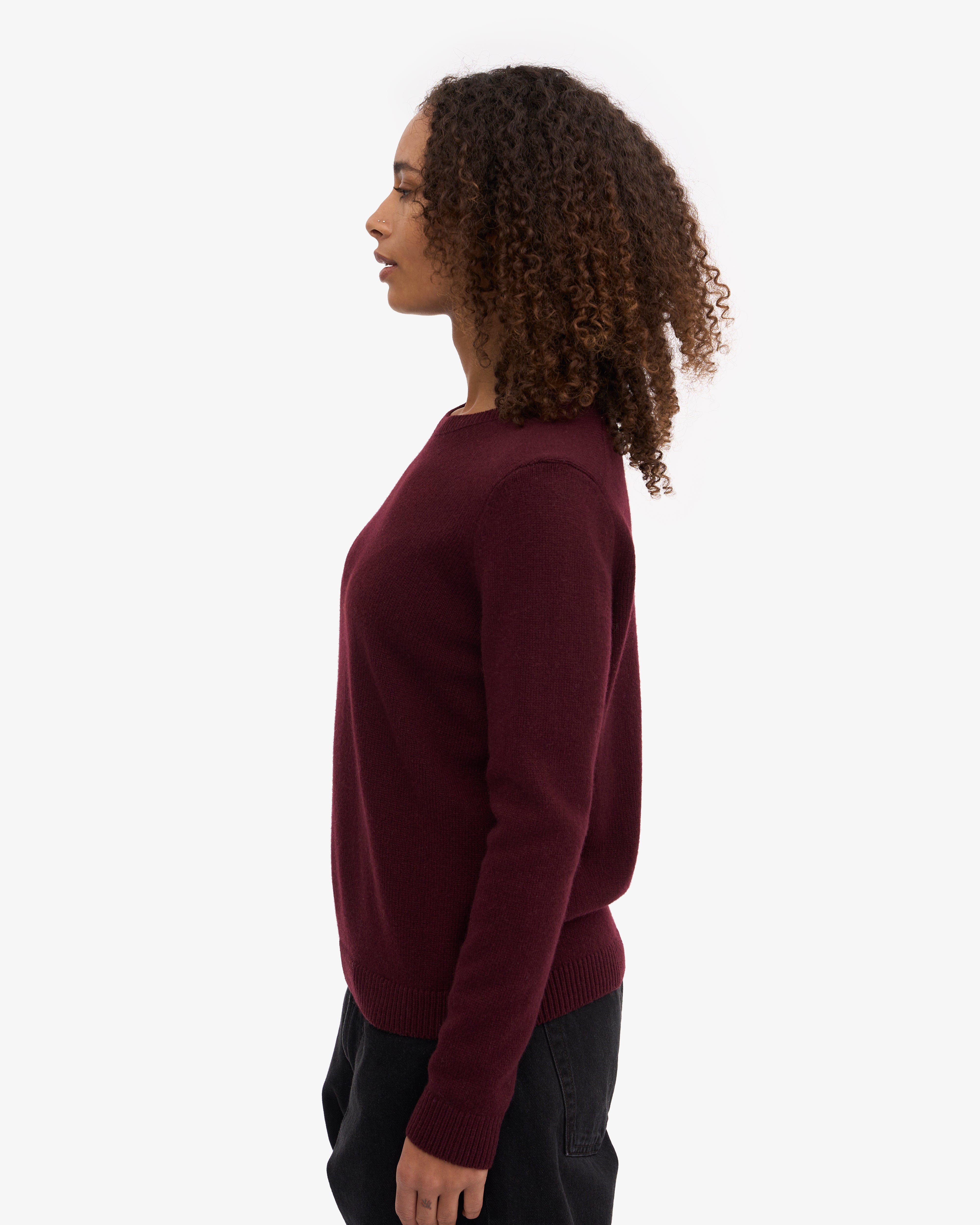 Classic Women's Merino Wool Crew Neck Sweater in Oxblood Red - Perfect for Fall & Winter Layering, Office Wear & Casual Outfits