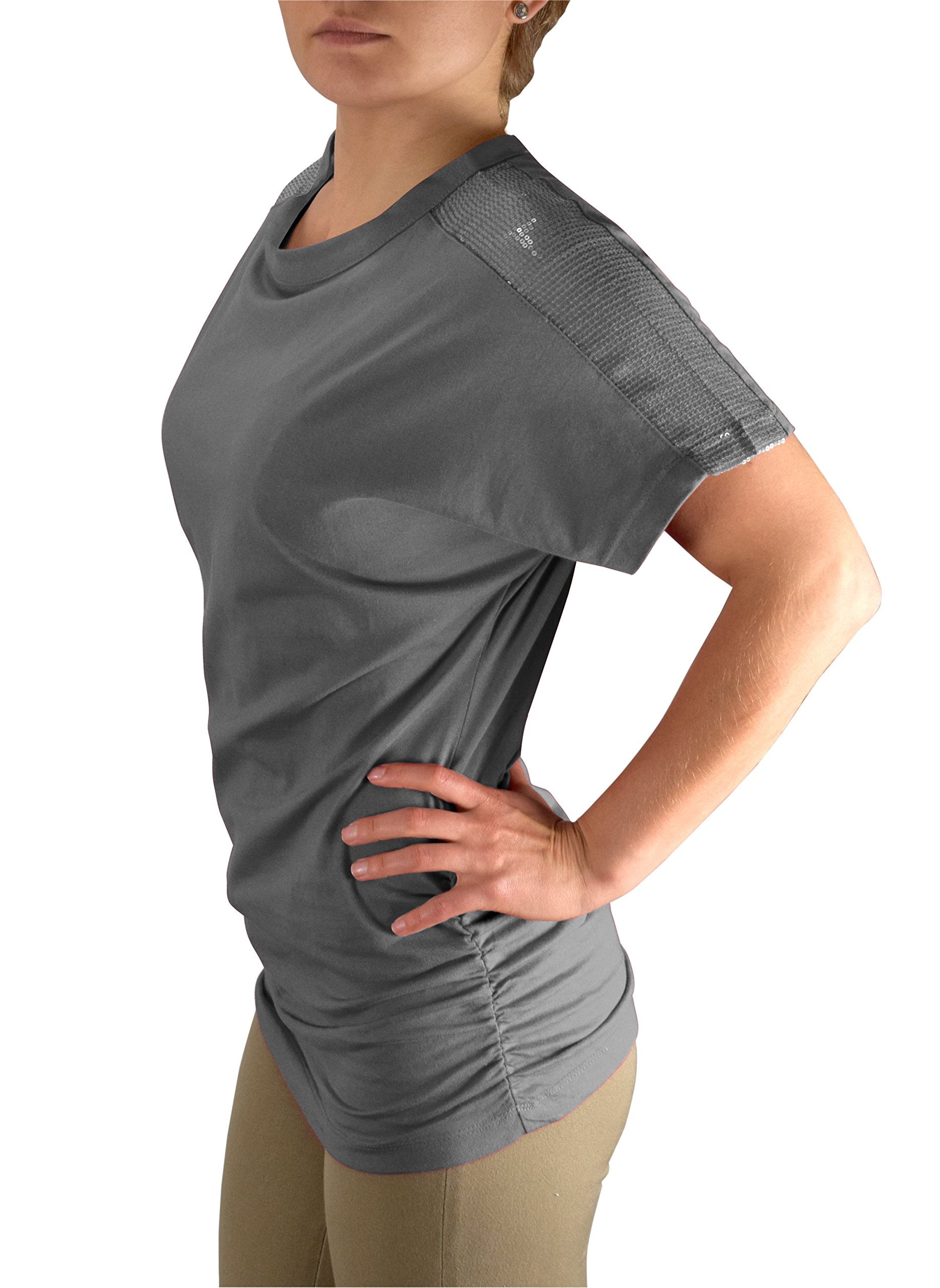 Women's Elegant Cotton Boat Neck Dolman Top with Shirring Drape & Sequin Shoulder Detail - Perfect for Casual Wear, Parties & Evening Outfits