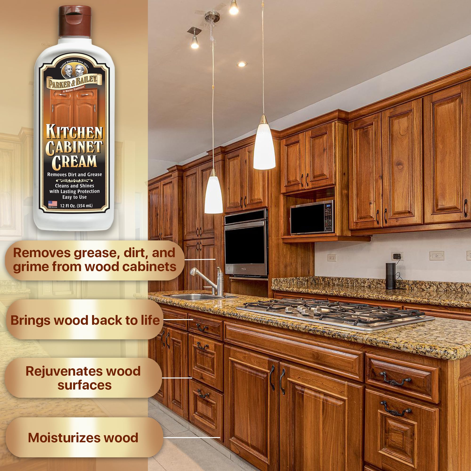 PARKER & BAILEY Multi-Surface Wood Cleaner & Polish - Quick Shine Restorer for Kitchen Cabinets, Furniture & Home Surfaces | Protects & Enhances Wood | Ideal for Daily Cleaning & Home Improvement Projects