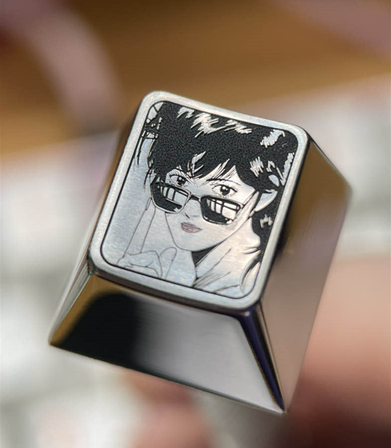 City Hunter Makimura Kaori Titanium Alloy Black & White Engraved Keycaps - Custom Mechanical Keyboard Keycaps for Gaming & Typing Enthusiasts