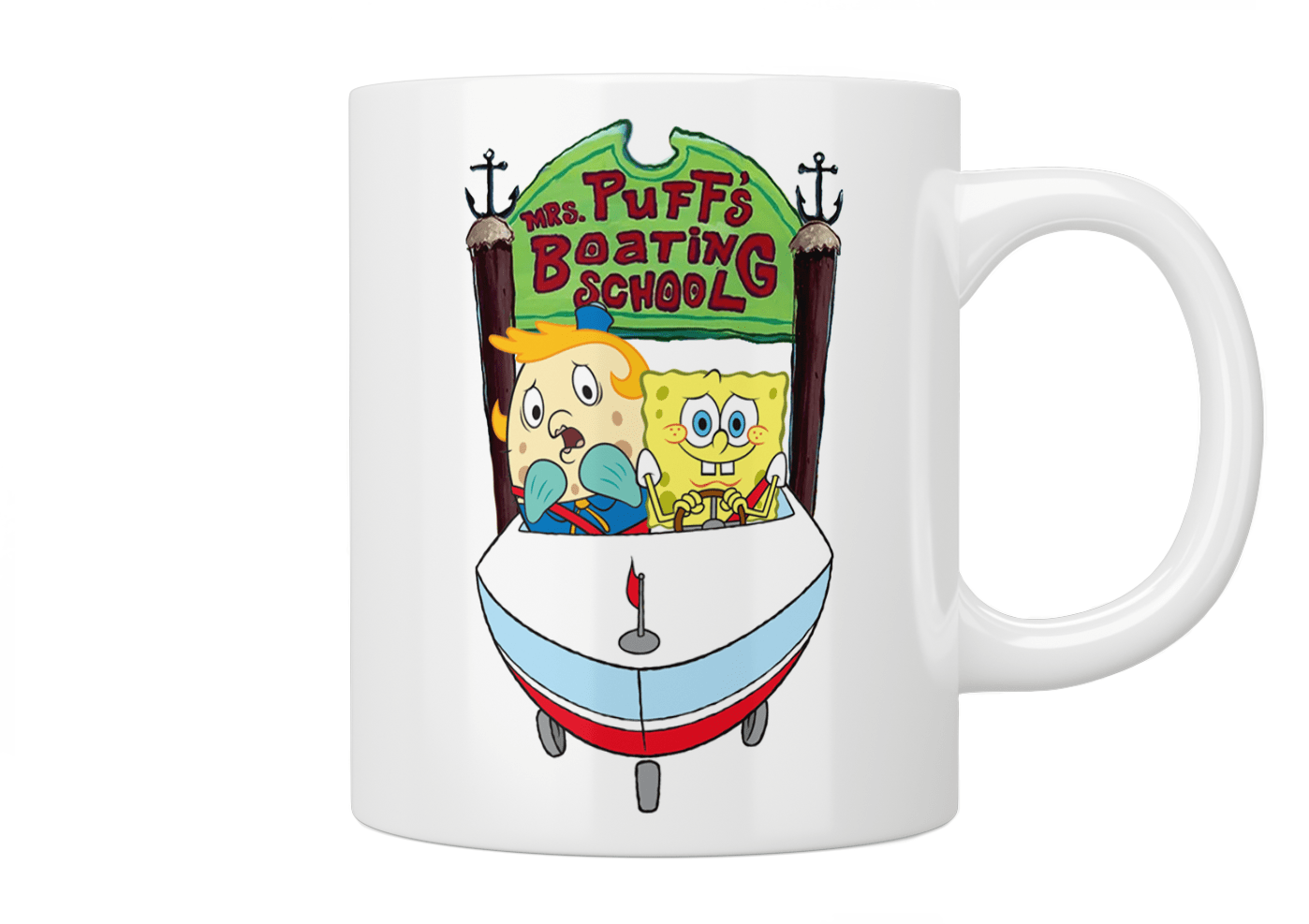 SpongeBob SquarePants Mrs. Puff's Boating School Coffee Mug - Funny Cartoon Character Ceramic Cup for Hot & Cold Drinks - Perfect Gift for SpongeBob Fans, Office Use, or Home Decor